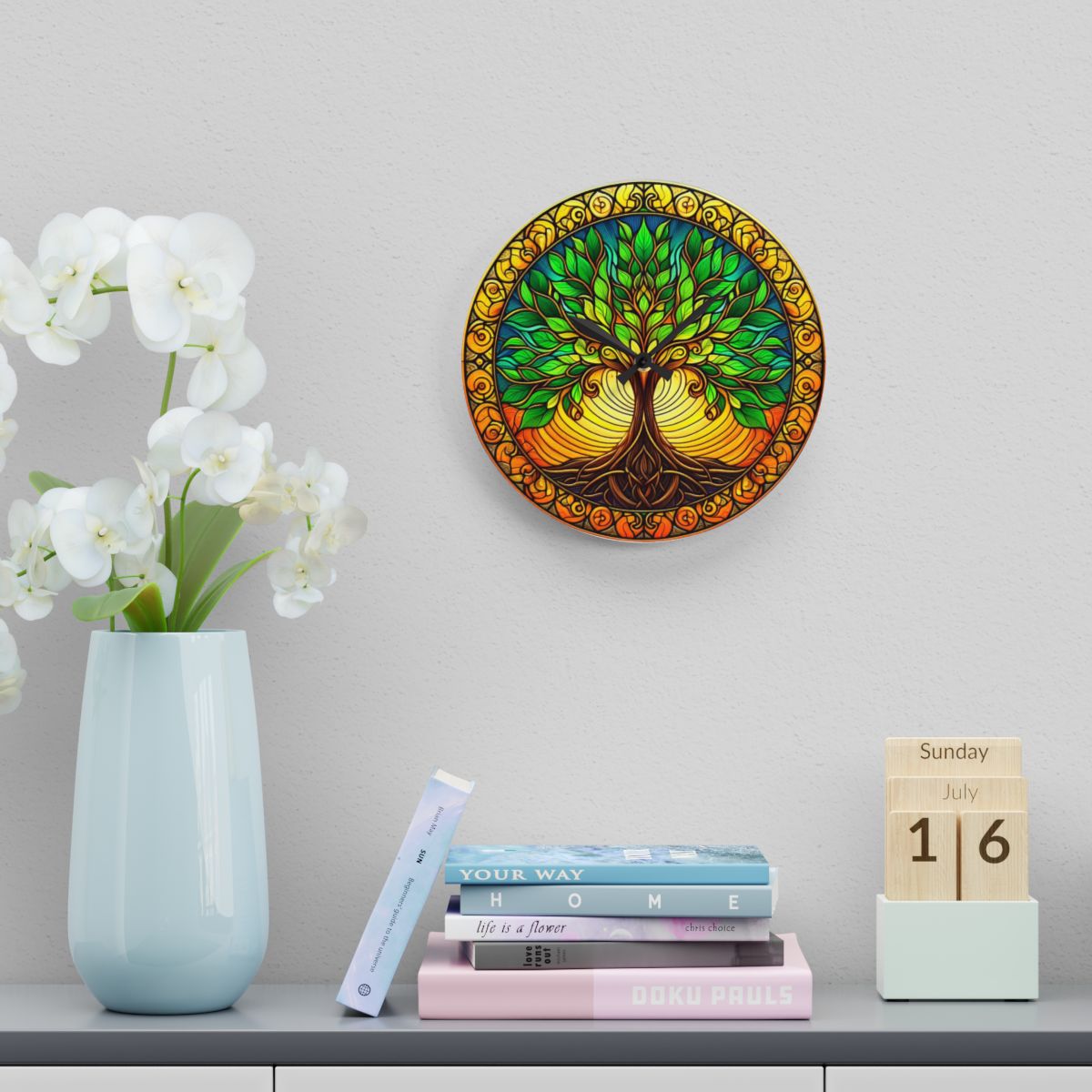 Yellow and Green Tree of Life Custom Clock