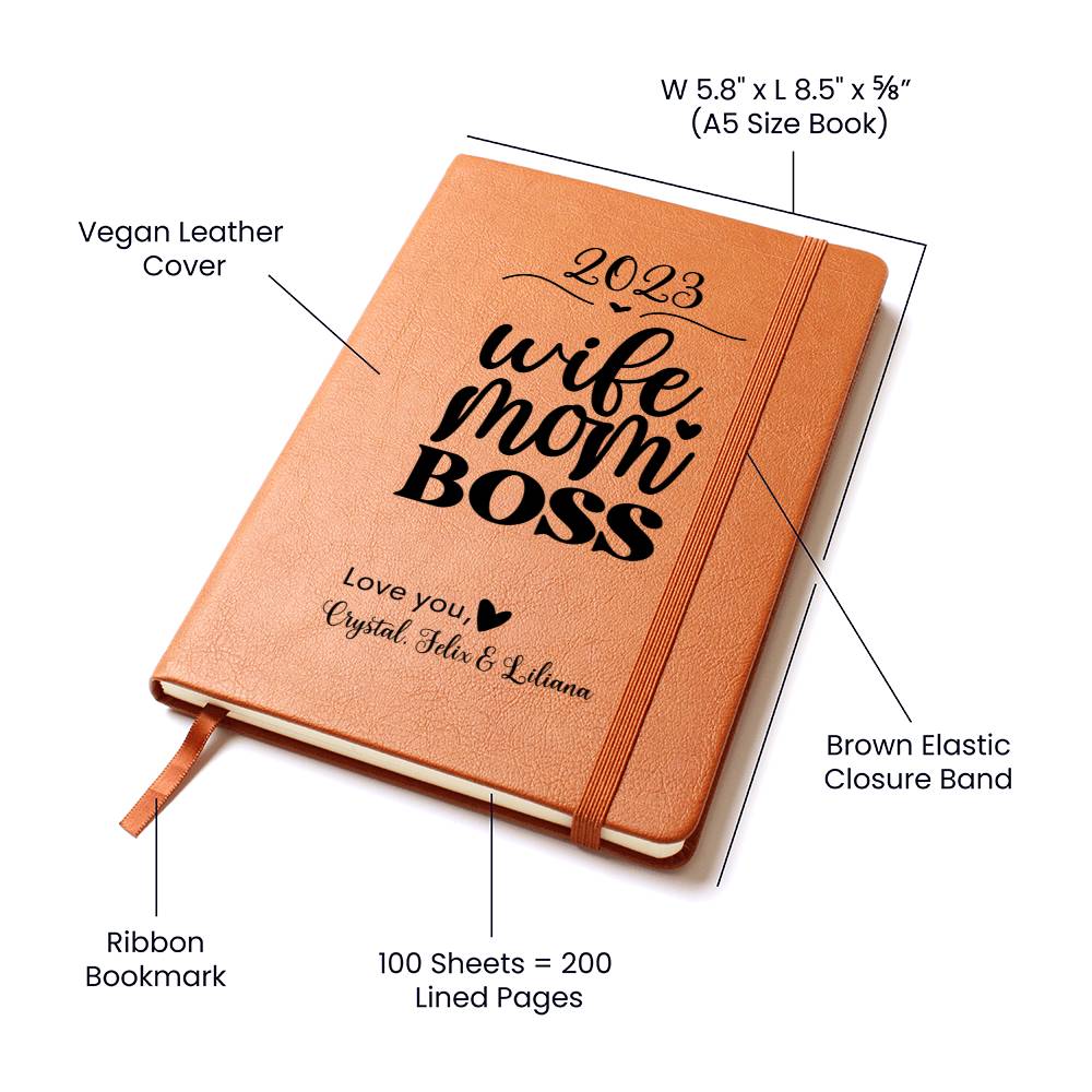 Wife Mom Boss Vegan Leather Journal Notebook