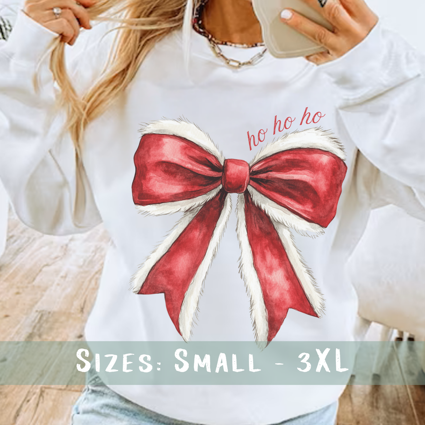 Christmas Ho Ho Ho Bow T-shirt and Sweatshirt
