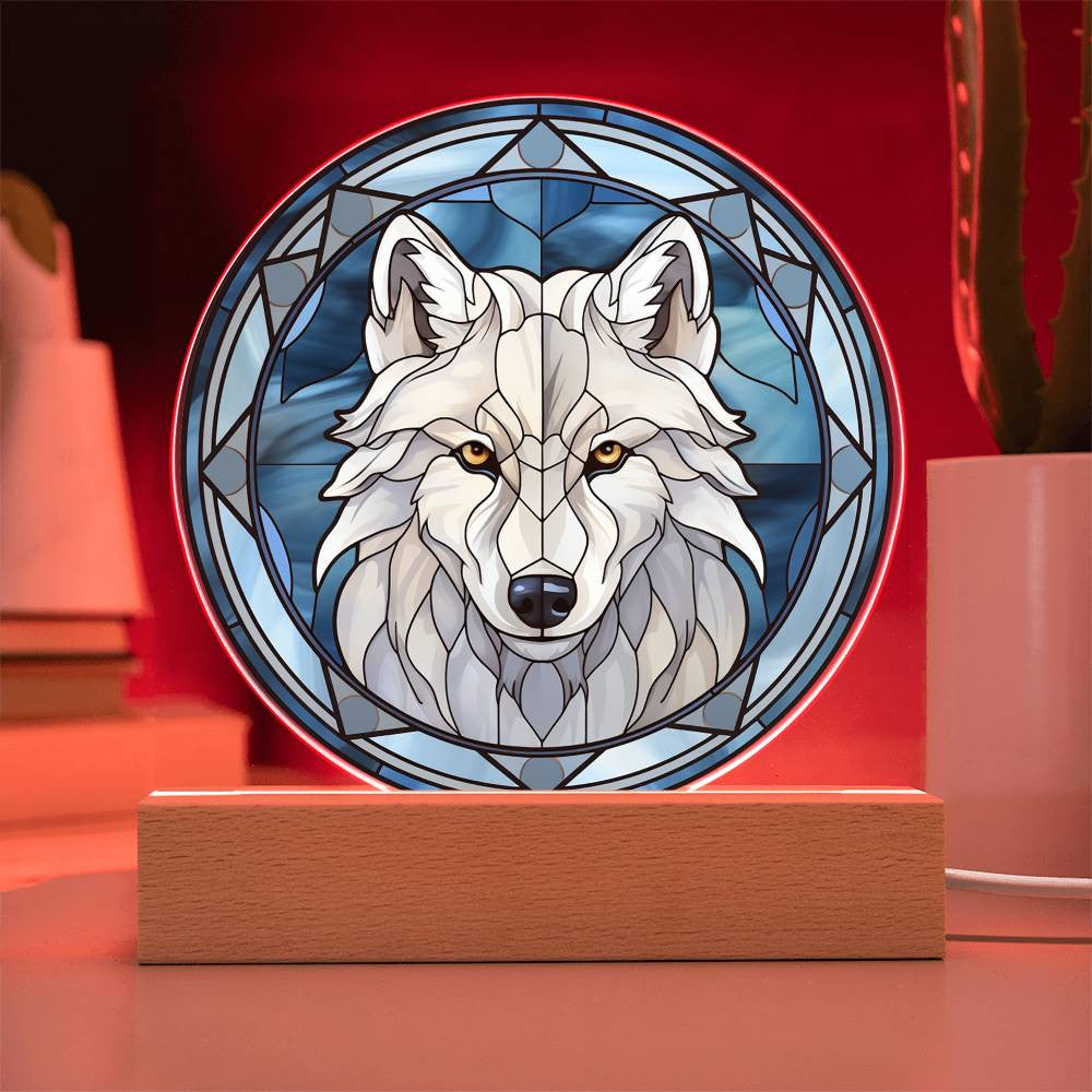 Stained Glass Style White Wolf Christmas Ornament