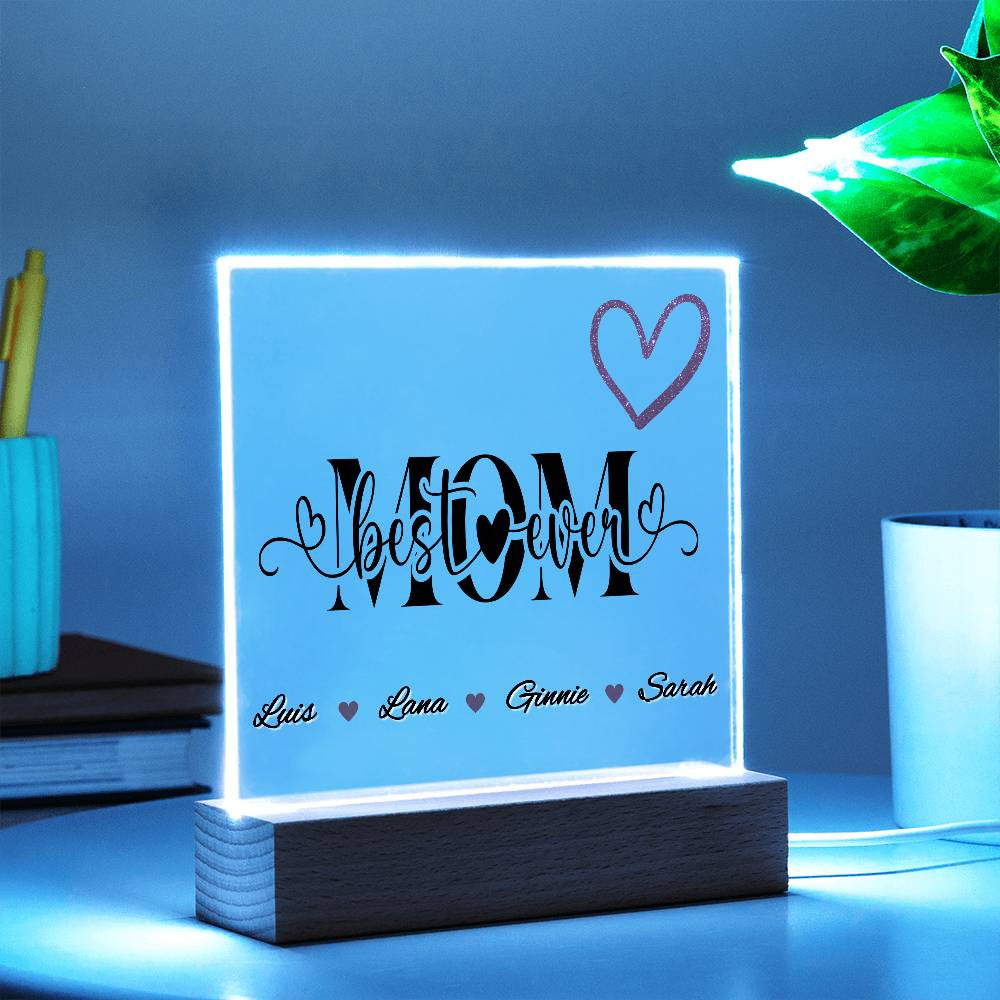 Personalized Best Mom Ever LED Plaque With Kids Names