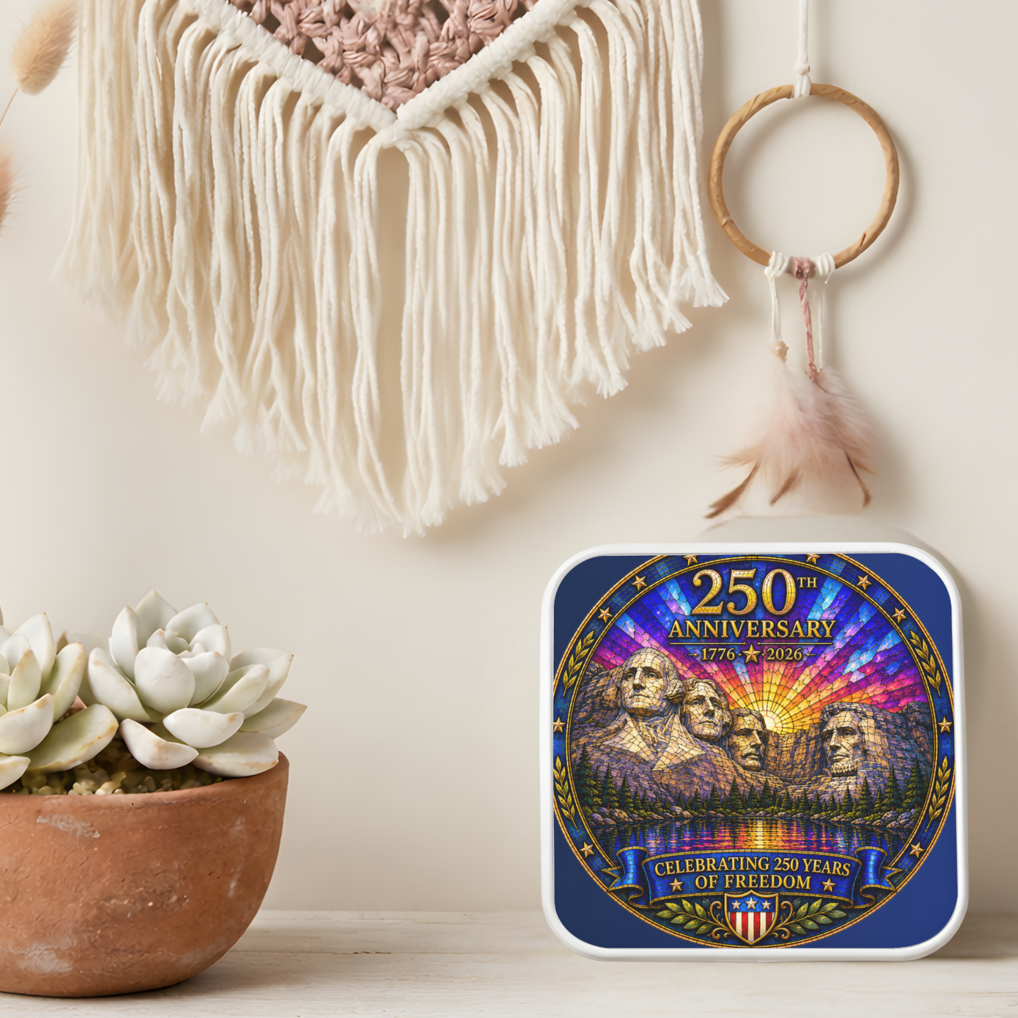 Mount Rushmore 250th Anniversary Necklace or Keychain Stained Glass Style Patriotic USA Commemorative Limited Edition