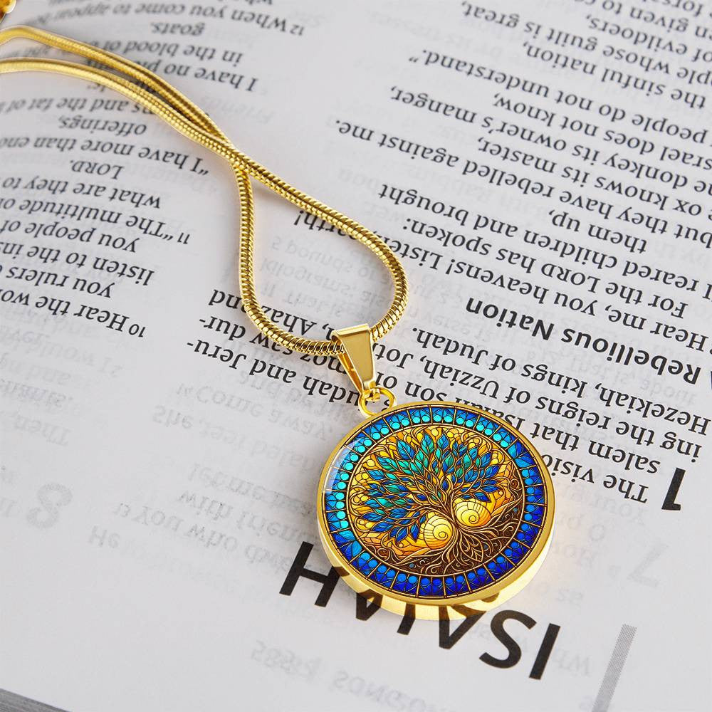 Stained Glass Tree of Life Necklace Gold