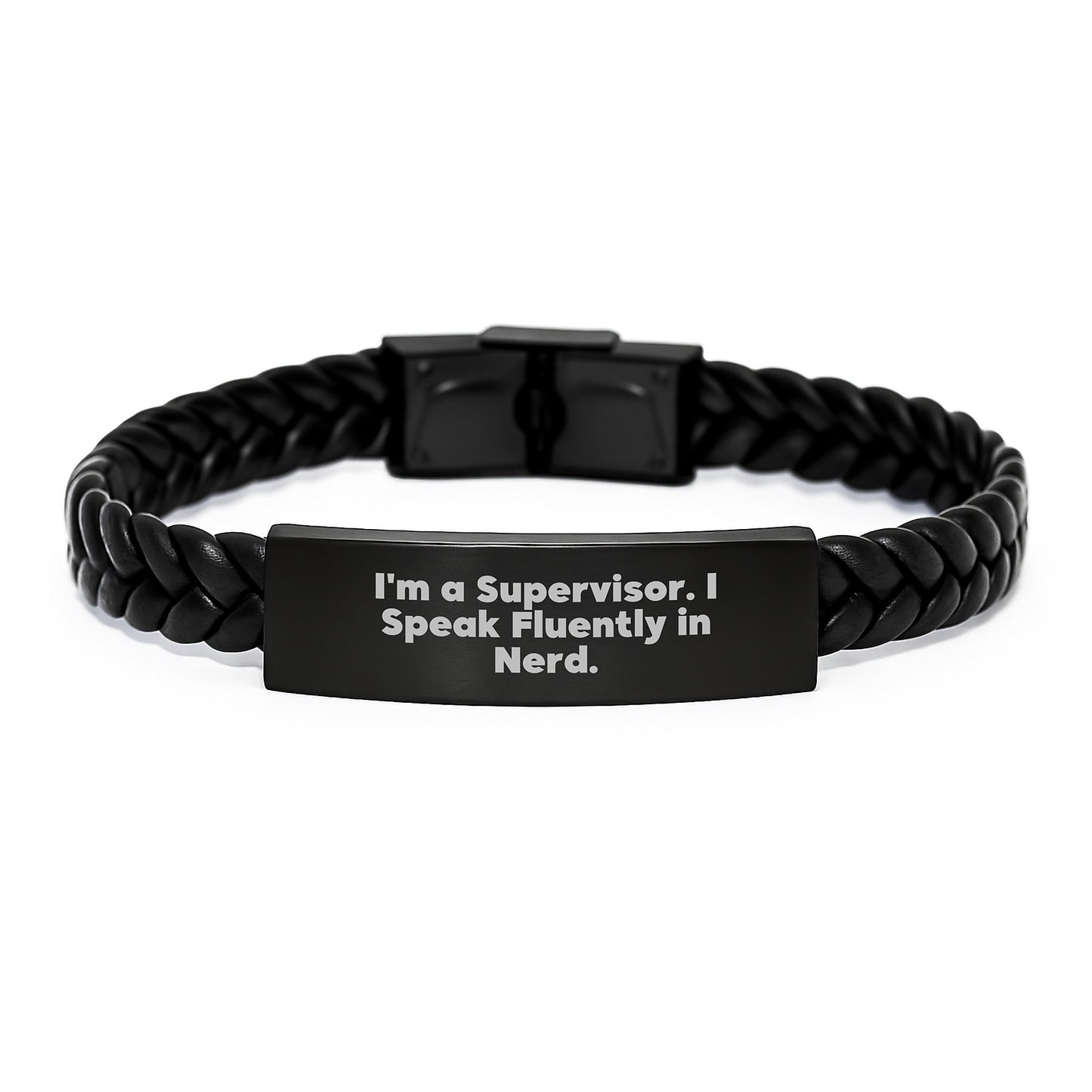 Funny Supervisor Gifts for Men - Interlaced Leather Bracelet with Quote 'I'm A Supervisor. I Speak Fluently In genius.' - Birthday Unique Gifts from Friends to Coworkers - Image 1