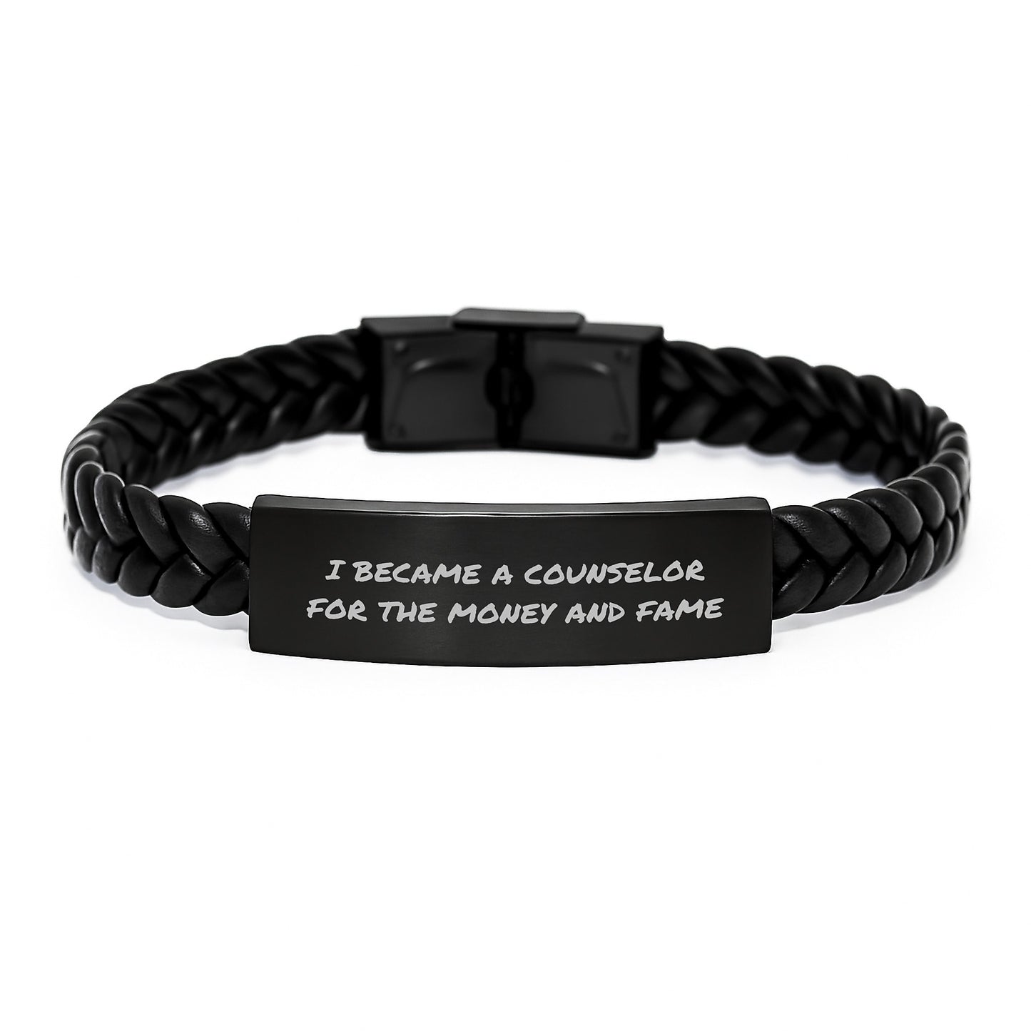 Counselor Gifts For Men - Inspirational Graduation Interlaced Leather Bracelets From Friends For Counselors - I Became A Counselor For The Money And Fame - Image 1