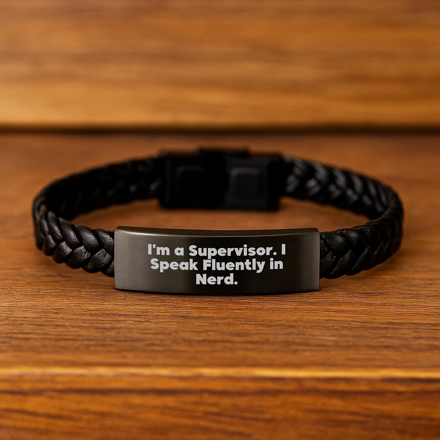 Funny Supervisor Gifts for Men - Interlaced Leather Bracelet with Quote 'I'm A Supervisor. I Speak Fluently In genius.' - Birthday Unique Gifts from Friends to Coworkers - Image 2