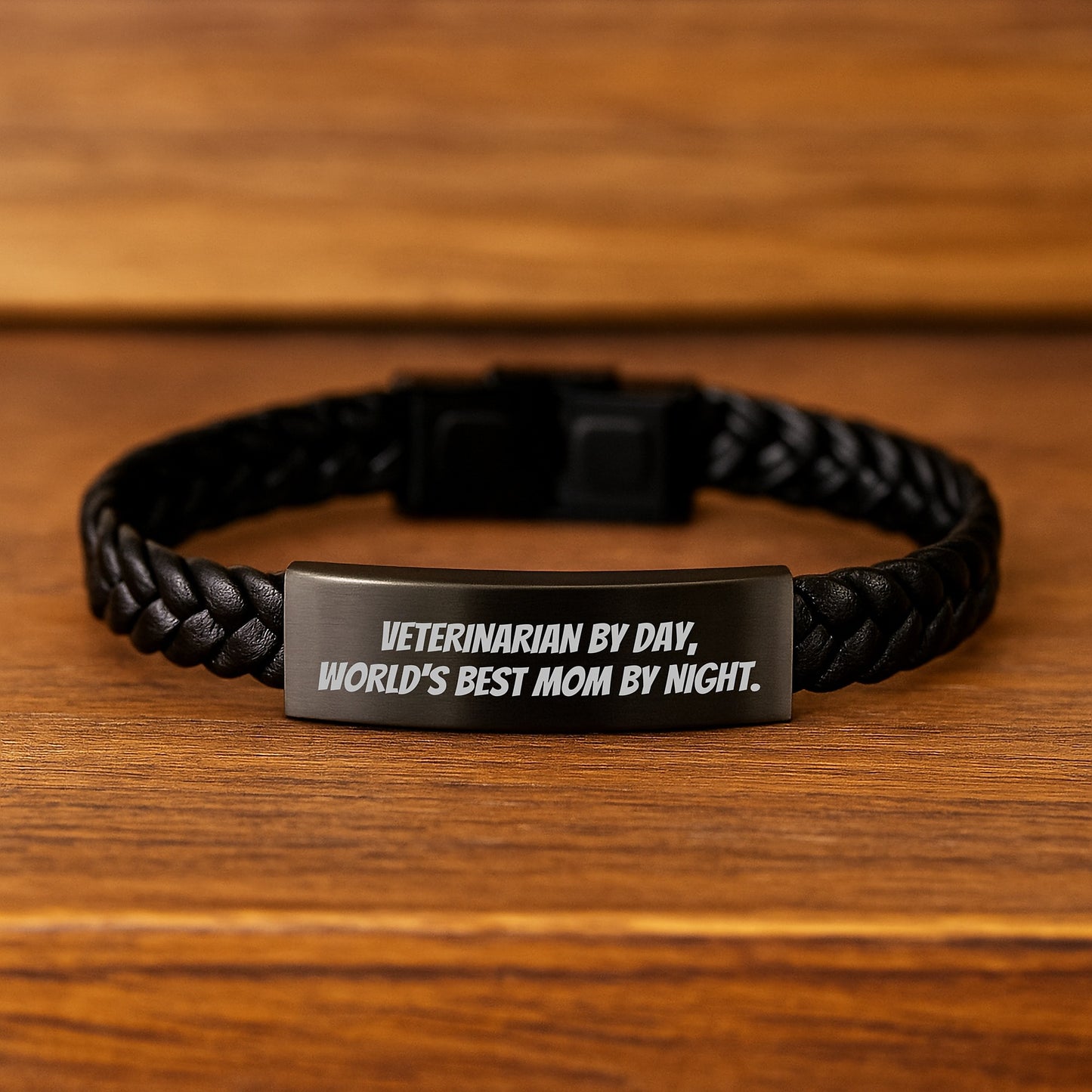 Veterinarian Gifts from Friends, Veterinarian Interlaced Leather Bracelet, Funny Quote, 'Veterinarian By Day, World's Best Mom By Night.' for Graduation - Image 2
