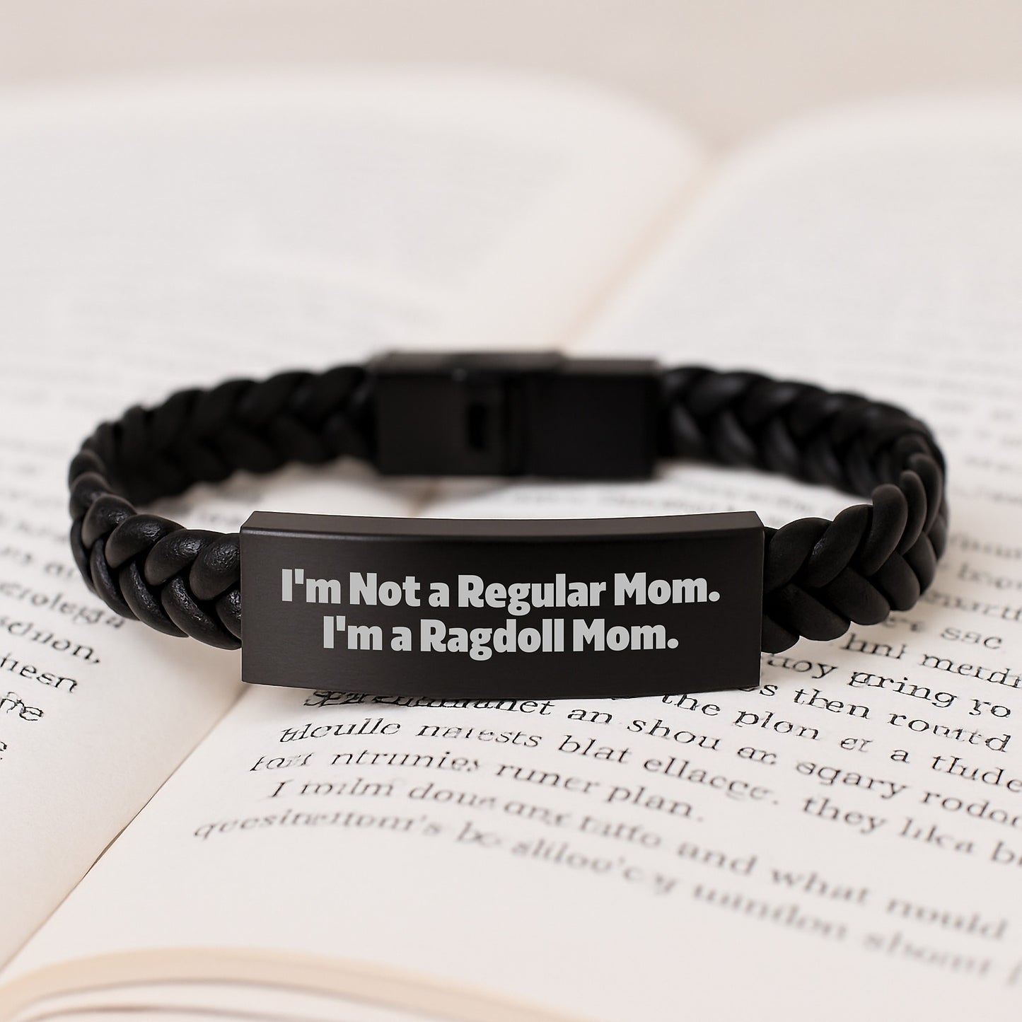 Funny Ragdoll Cat Mom Birthday Unique Gifts for Her from Friends, Interlaced Leather Bracelet with Quote 'I'm Not a Regular Mom. I'm a Ragdoll Mom.' - Image 3
