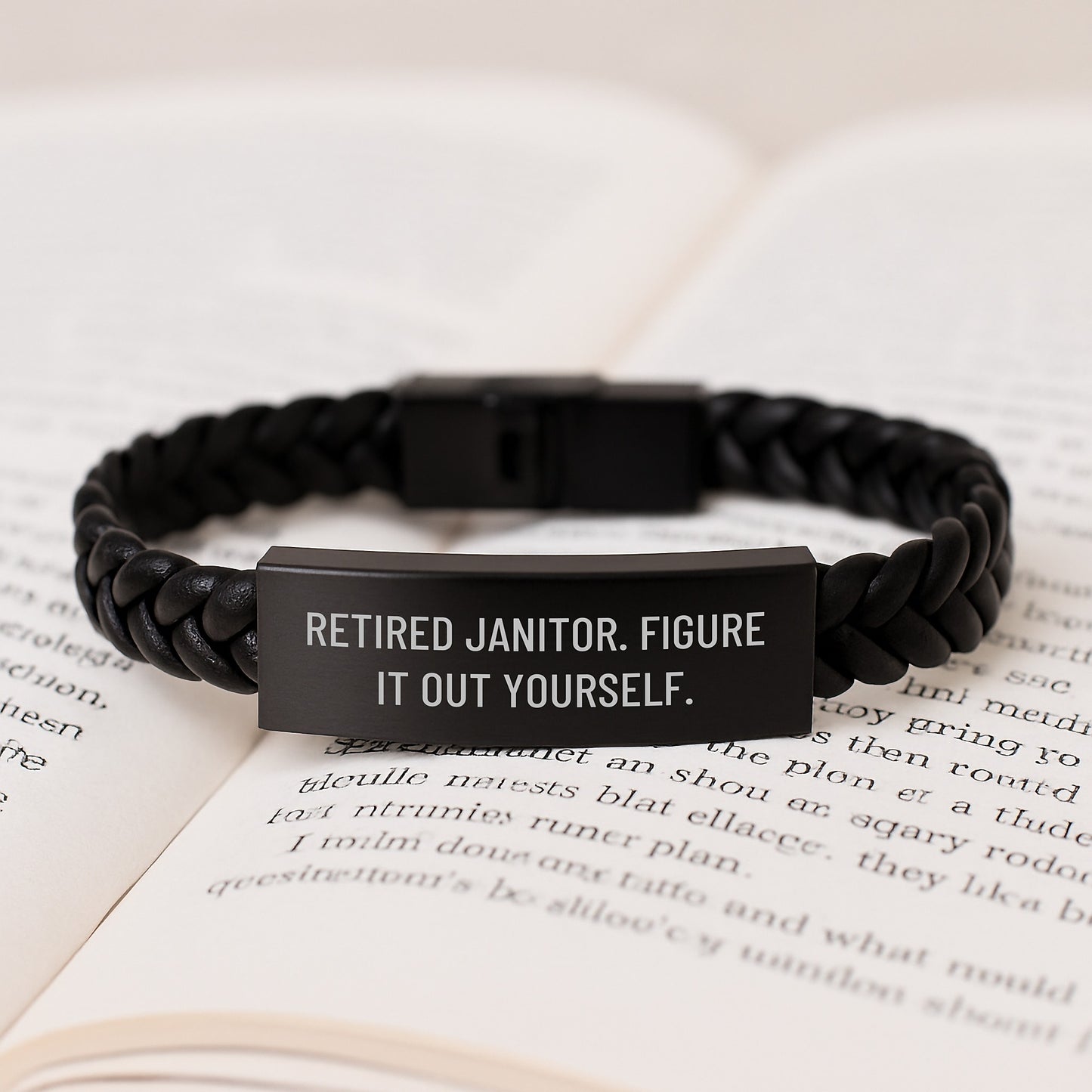 Funny Janitor Gifts - Interlaced Leather Bracelet with Quote 'Retired Janitor. Figure It Out Yourself.' for Men, Family, and Friends on Birthday - Image 3