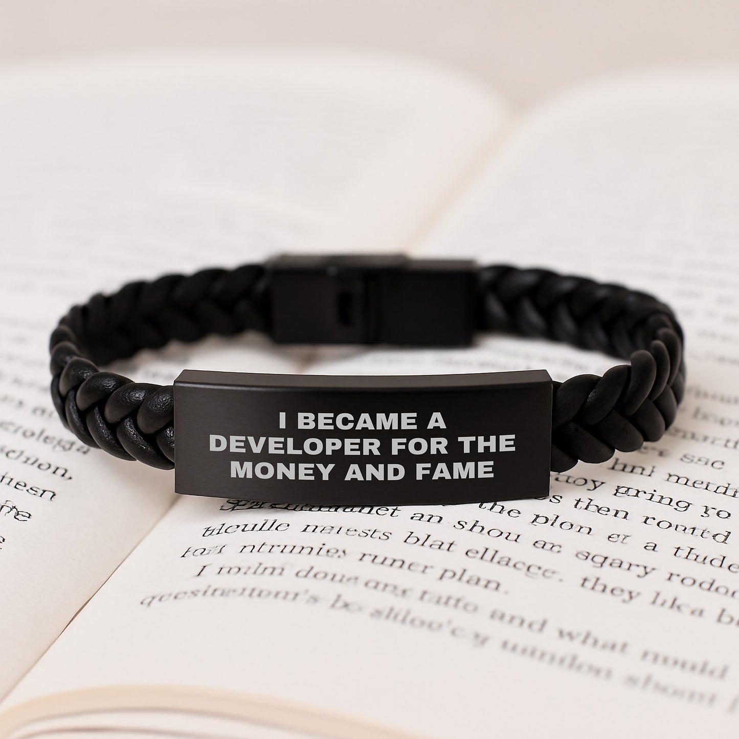 Developer Inspired Interlaced Leather Bracelet Gifts for Him from Friends, Funny Quote I Became A Developer For The Money And Fame - Unique Christmas Unique Gifts - Image 3