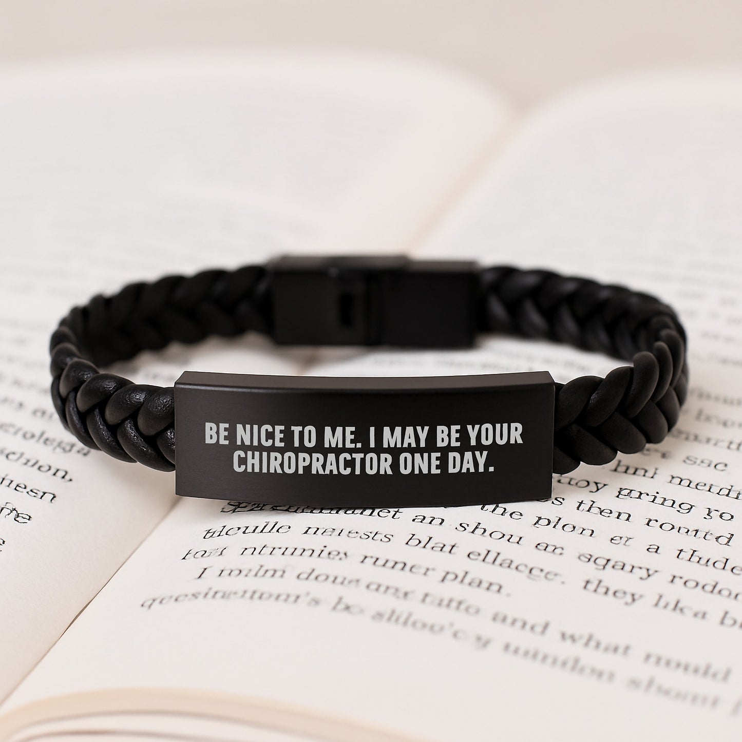 Funny Chiropractor Gifts, Be Nice To Me. I May Be Your Chiropractor One Day. Interlaced Leather Bracelet for Graduation - Image 3