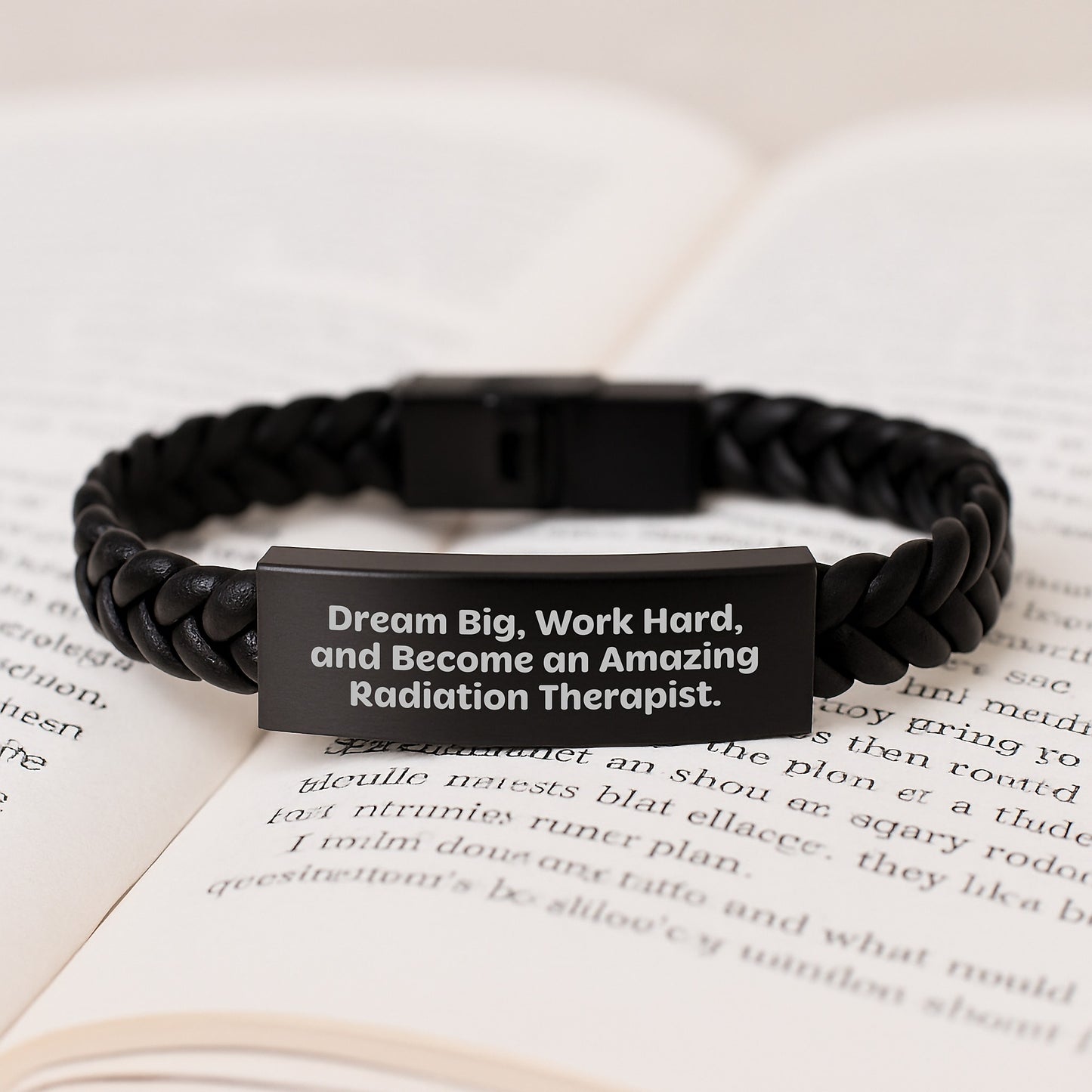 Radiation Therapist Inspirational Quote Interlaced Leather Bracelet Gifts from Friends to Radiation Therapist on Birthday - Dream Big, Work Hard, And Become Amazing - Image 3