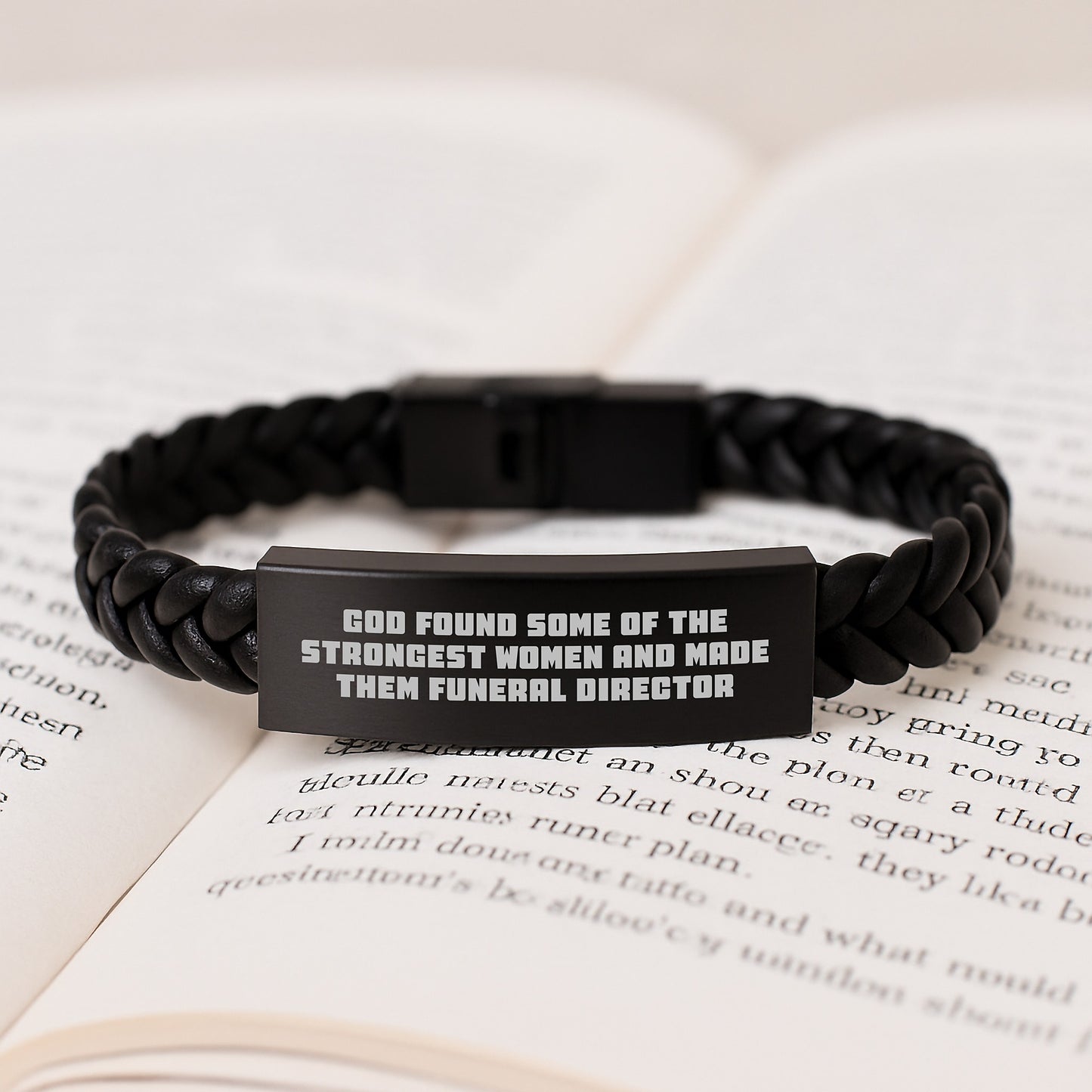 Funny Funeral Director Gifts for Women, 'God Found Some Of The Strongest Women And Made Them Funeral Director' Interlaced Leather Bracelet from Family, Christmas Unique Gifts - Image 3