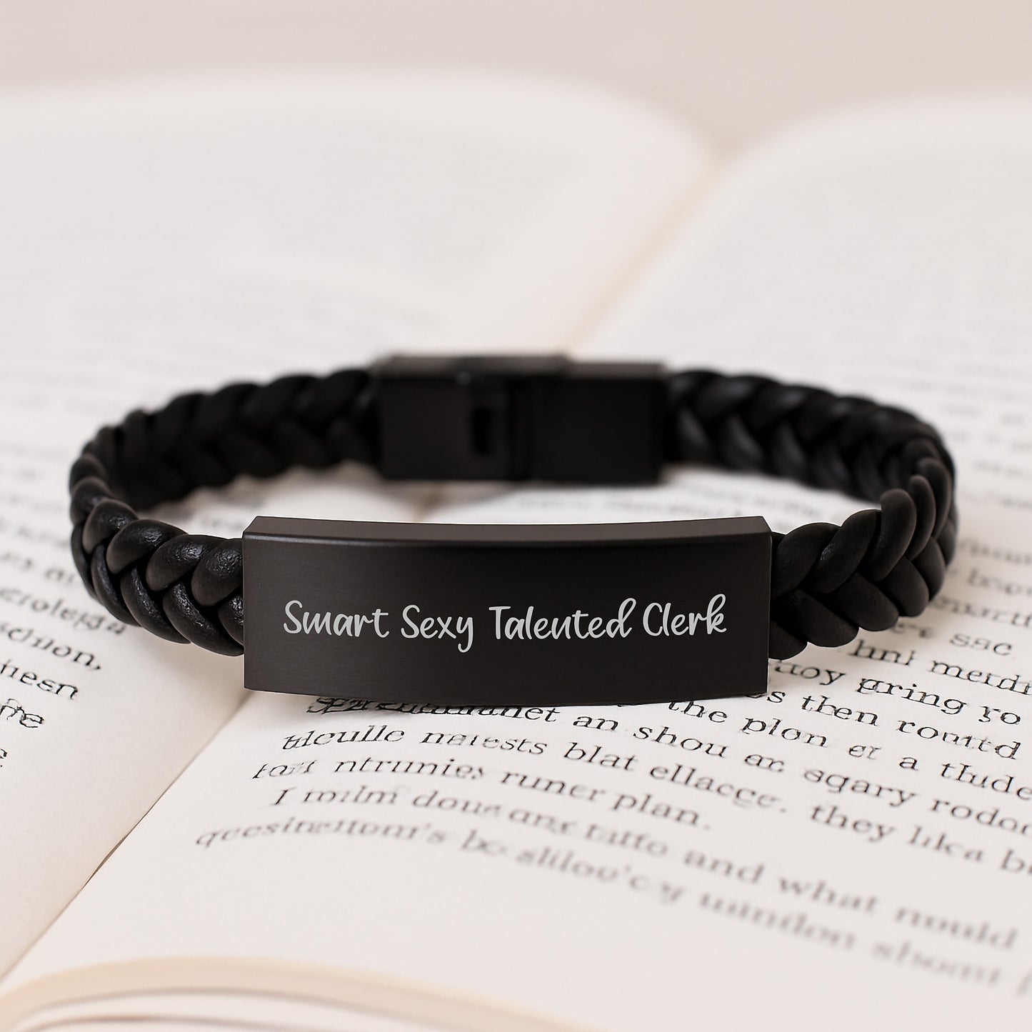 Smart Sexy Talented Clerk Interlaced Leather Birthday Unique Gifts, Engraved Stainless Steel, Gifts from Friends for Clerk, Unique Men's Accessories - Image 3