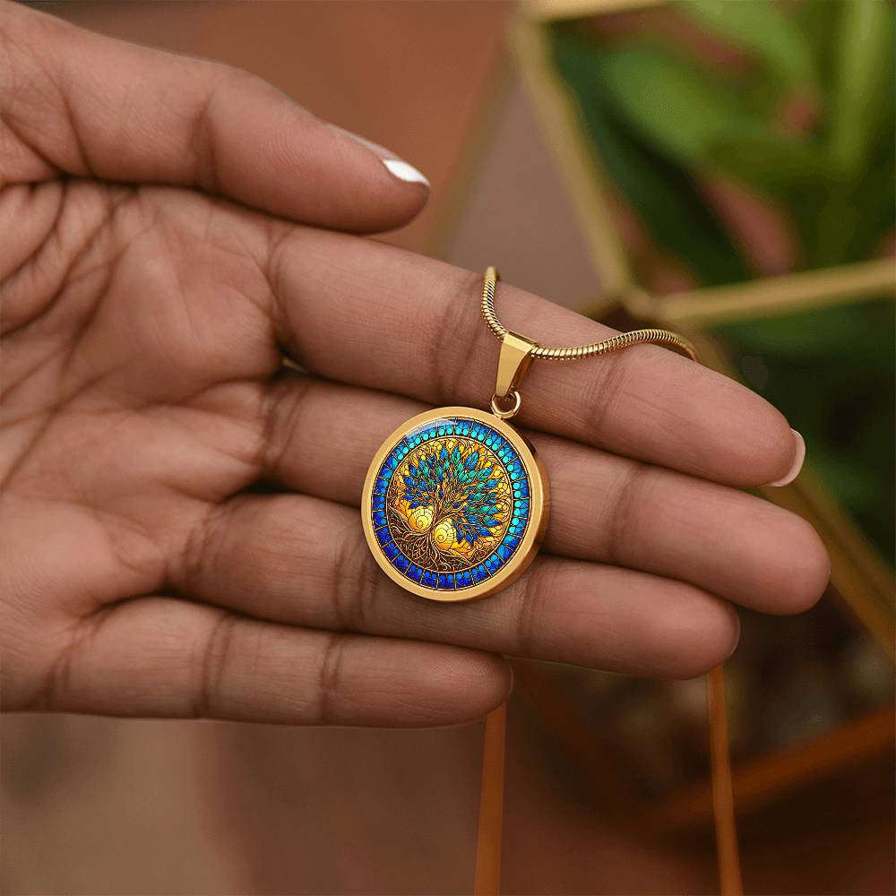 Stained Glass Tree of Life Necklace Gold