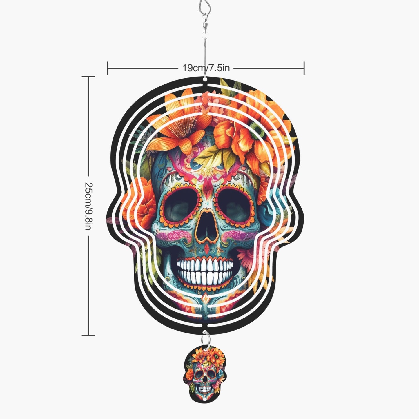 Orange Flowers Skull Wind Spinner