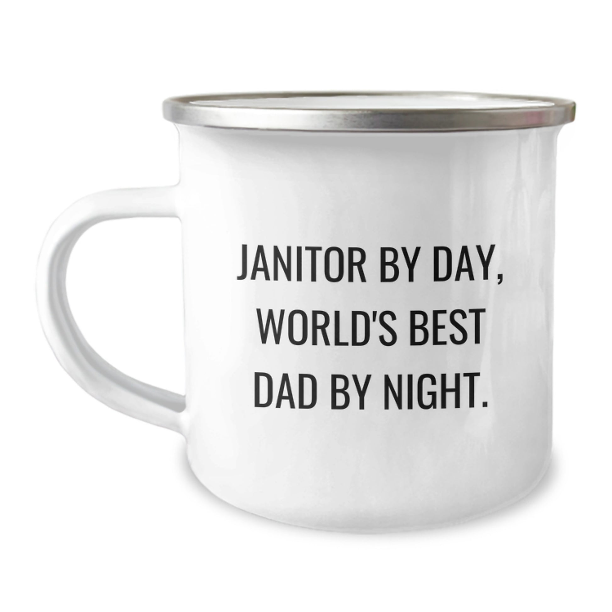 Funny Janitor Gifts from Men - Janitor By Day, World's Best Dad By Night. - 12 oz Camping Mug for Graduation Unique Gifts - Image 1