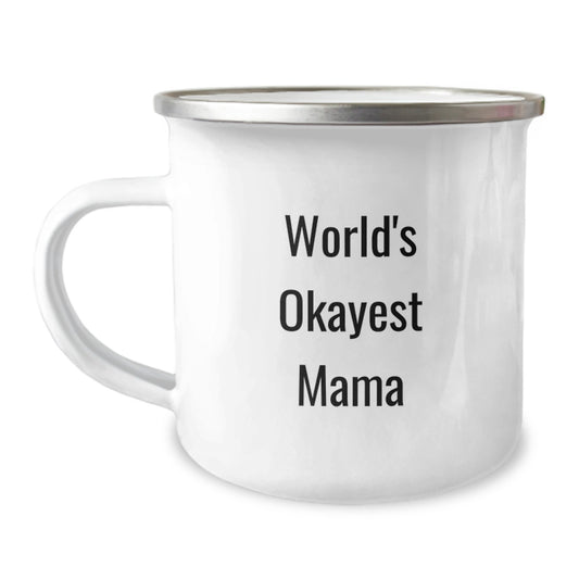 Funny Mama Gifts from Family, World's Okayest Mama Camping Mug for Mama, Perfect for Christmas Morning - Image 1