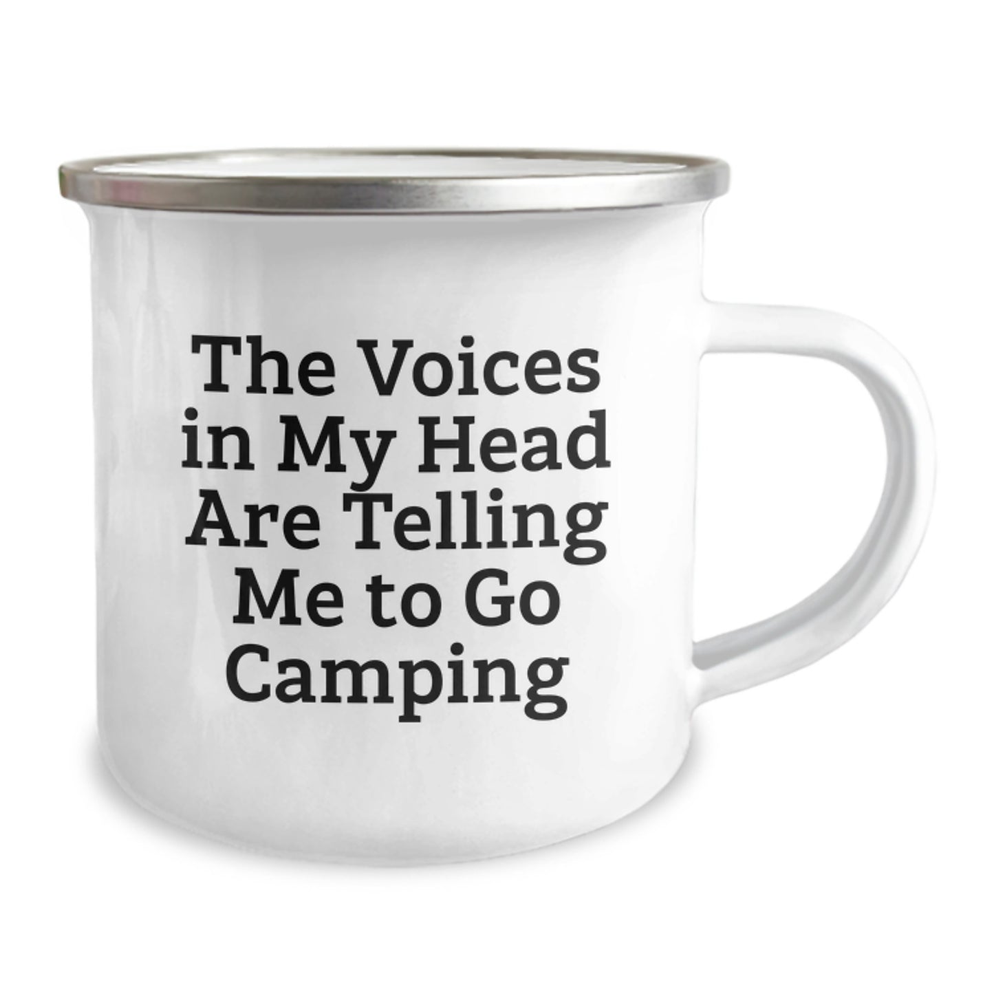 Funny Camping Mug Gifts from Friends for Graduation, 'The Voices In My Head Are Telling Me To Go Camping', 12 oz Stainless Steel with Enamel Finish - Image 2