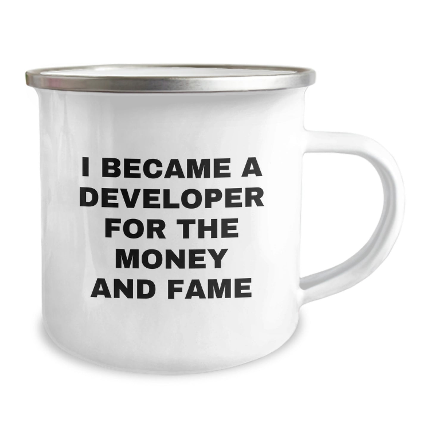 Funny Developer Gifts from Men, Unique Christmas Unique Gifts for Developer Friends, Camping Mug - 'I Became A Developer For The Money And Fame' - Image 2