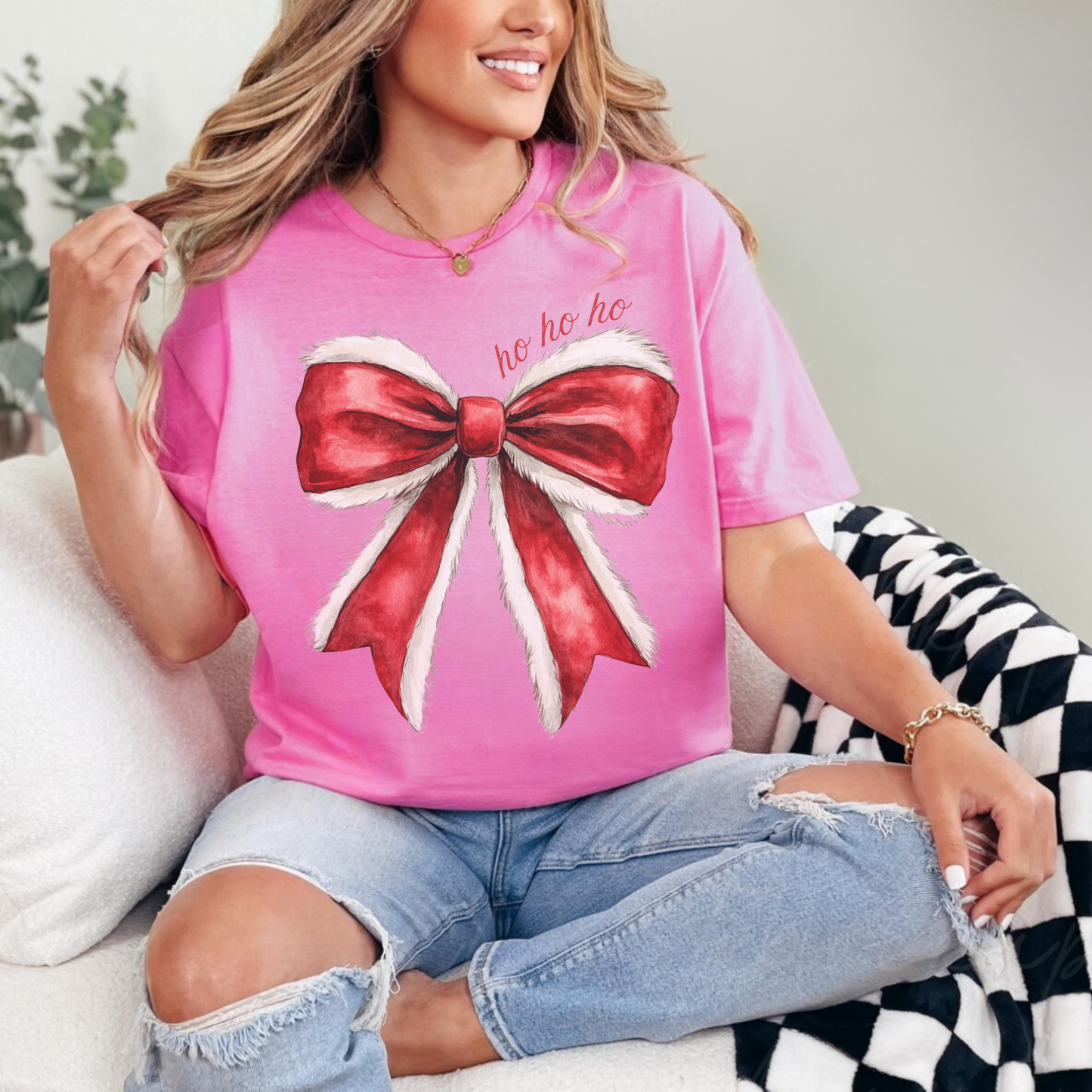 Christmas Ho Ho Ho Bow T-shirt and Sweatshirt