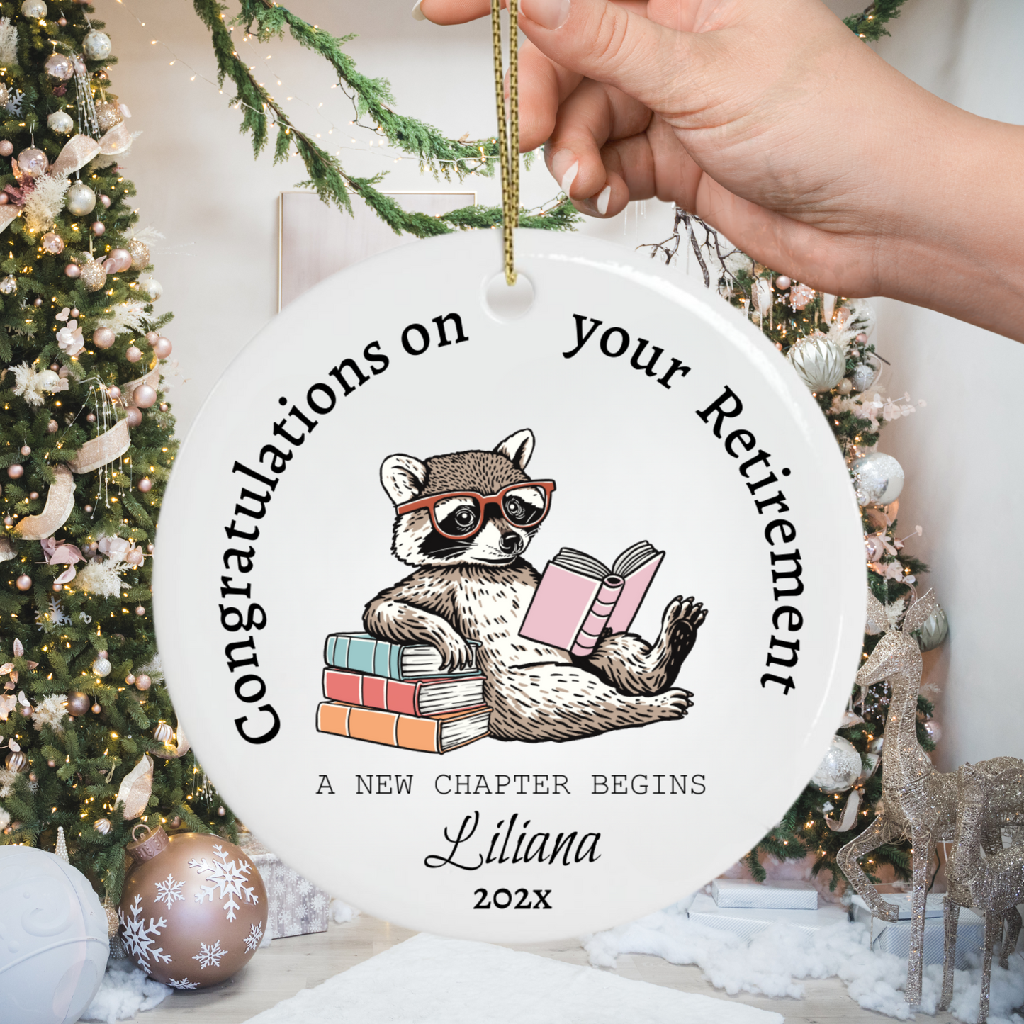 Happy Retirement Ornament – Personalized Retirement Gift – A New Chapter Begins Keepsake, Coworker Gift, Boss Gift, Employee Gift, Christmas
