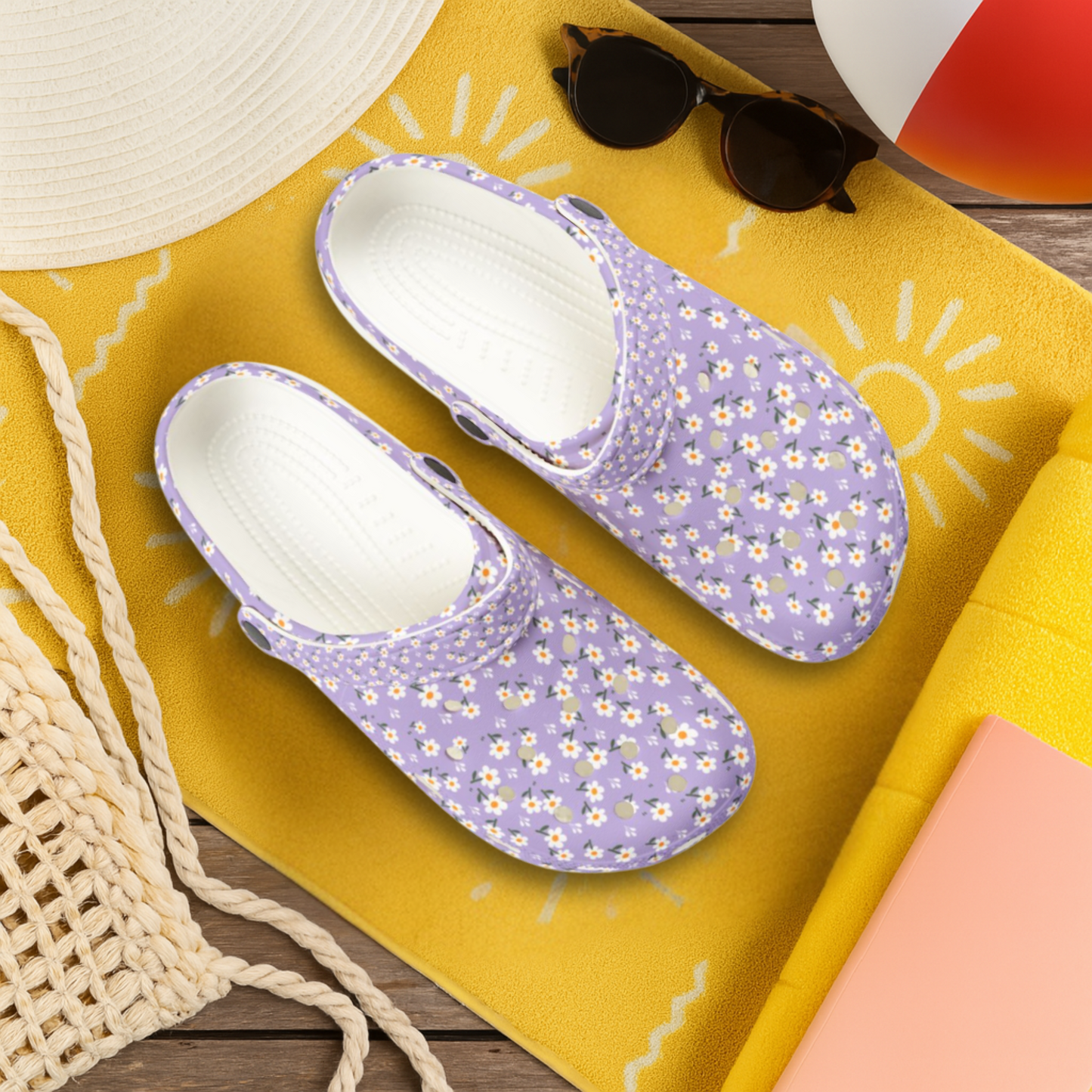 Lavender Daisy Garden Shoes for Adults & Kids – Lightweight EVA Slip-On Floral Summer Sandals Water-Resistant Nurse Comfort Walking Footwear