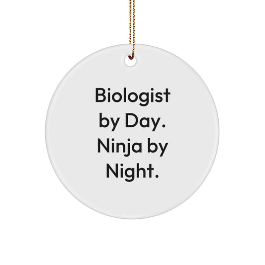 Biologist Gifts, 'Biologist By Day. Ninja By Night.' Christmas Circle Ornament, Gifts from Family for Biologists - Image 1