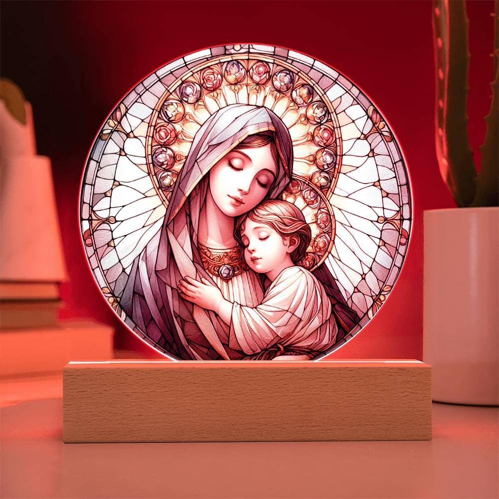 Mary and Baby Jesus Stained Glass Plaque