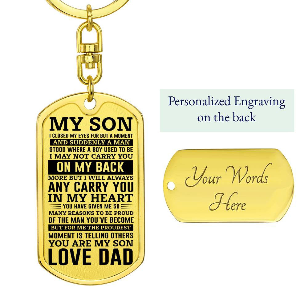 Custom Engraved To Son Love Dad Dog Tag Keychain and Necklace