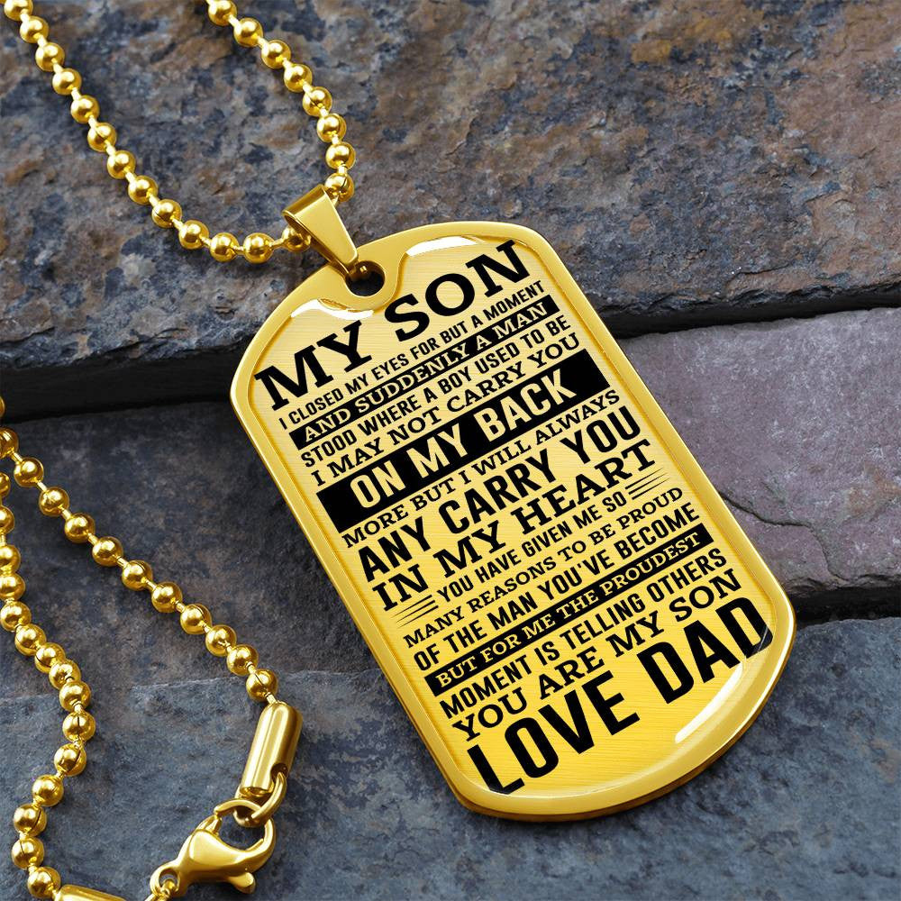 Custom Engraved To Son Love Dad Dog Tag Keychain and Necklace