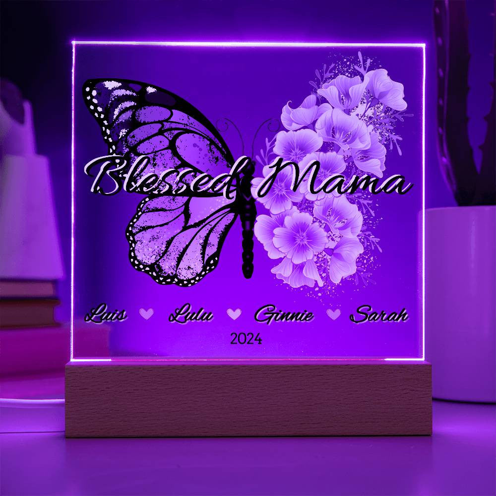 Personalized Floral Butterfly Blessed Mama with Kids Names Plaque
