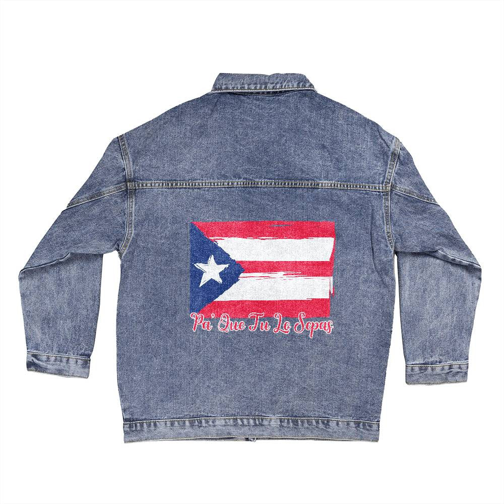 Pa Que Tu Lo Sepas Puerto Rico Flag Denim Jacket