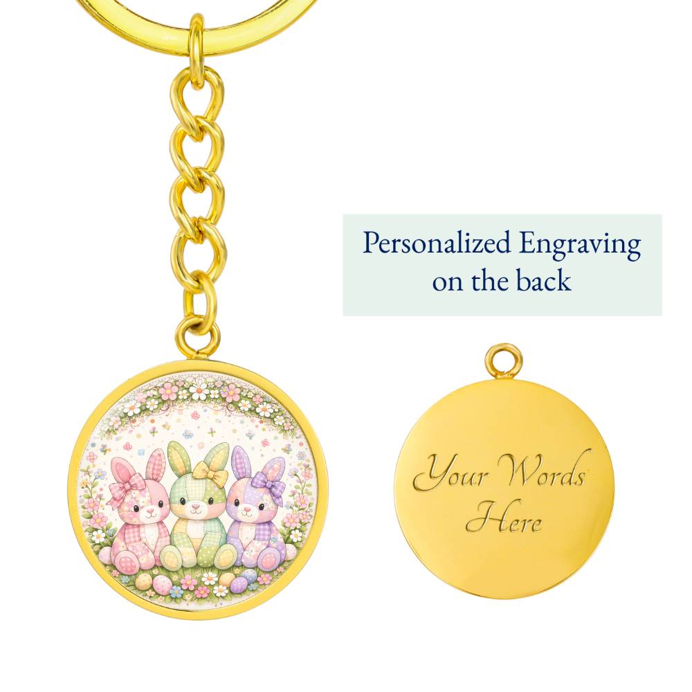 Floral Bunny Necklace or Keychain, Easter Bunny Trio Jewelry, Pastel Rabbit Pendant, Easter Basket Stuffer Gift for Teen Girl