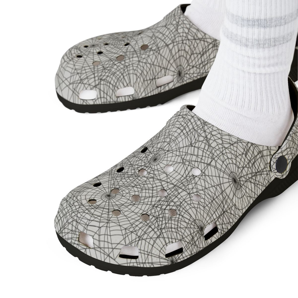 Spider-Web Sandals for Adults & Kids – Spooky Black EVA Garden Shoes, Lightweight Slip-Ons, Goth Comfort for Halloween and Everyday Wear