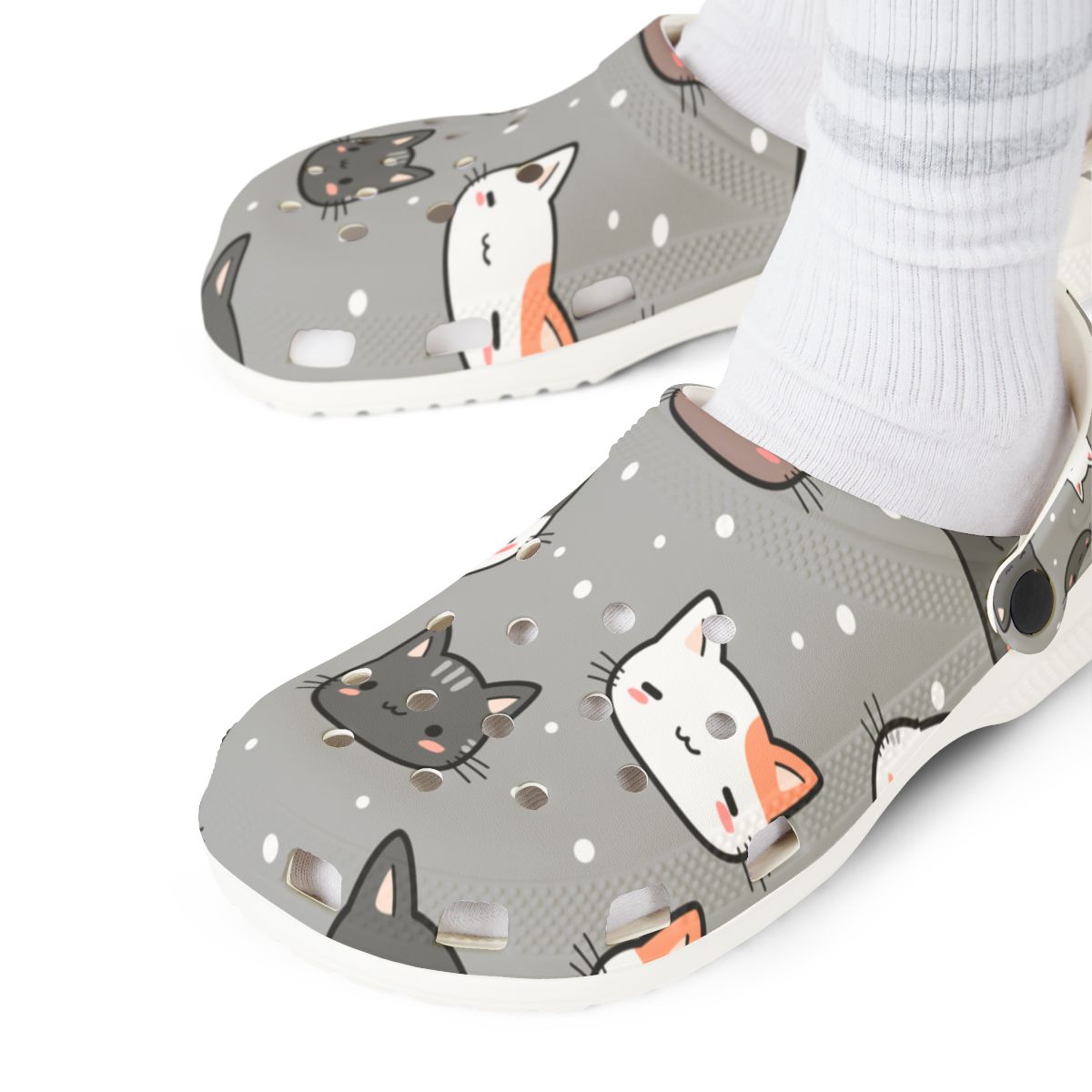 Gray Cat Garden Shoes for Adults & Kids – Lightweight EVA Slip-On Cute Animal Sandals Water-Resistant Nurse Comfort & Everyday Walking