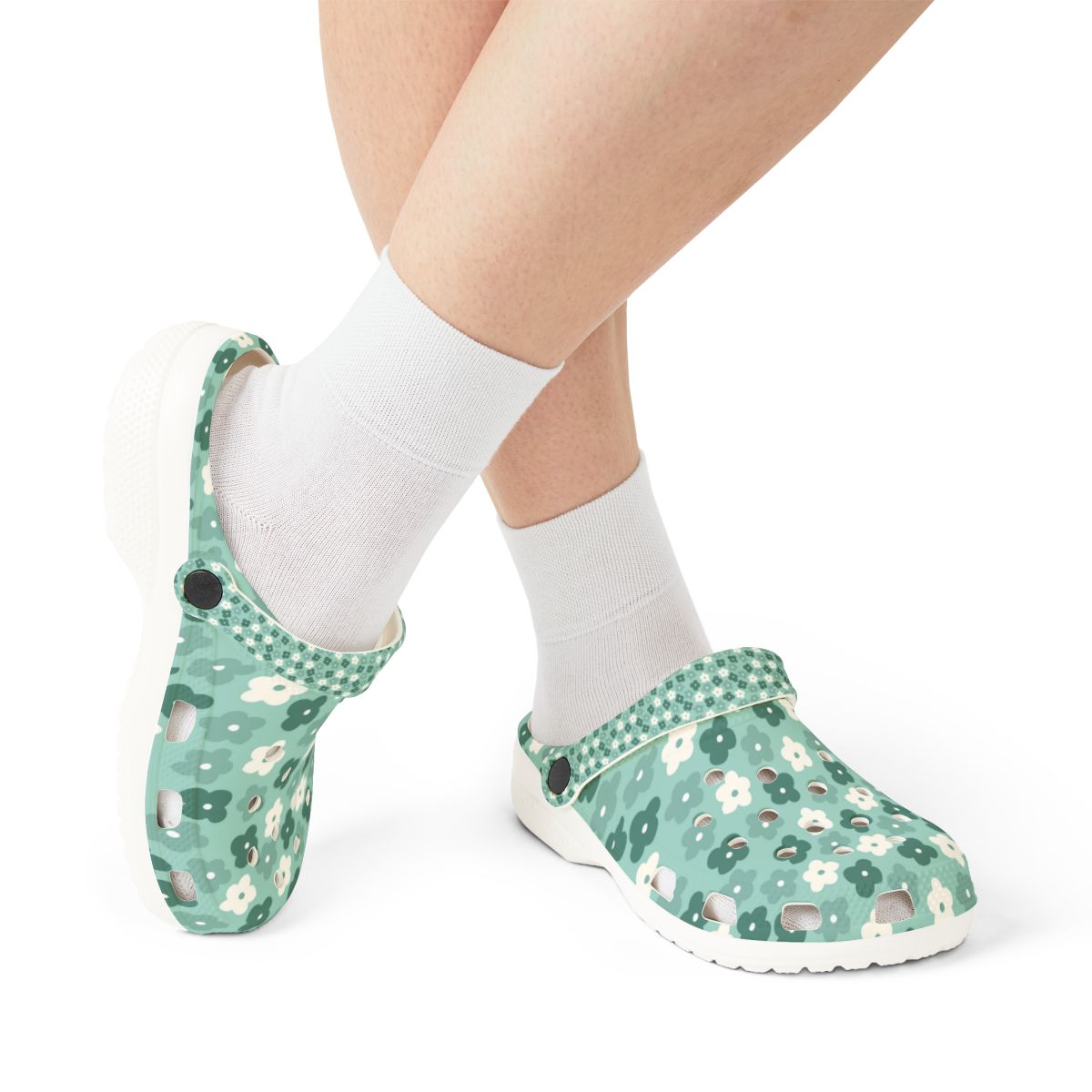 Retro Teal Daisy Garden Shoes for Adults & Kids – Lightweight EVA Slip-On Floral Summer Nurse Sandals Water-Resistant Comfort Footwear, Mom