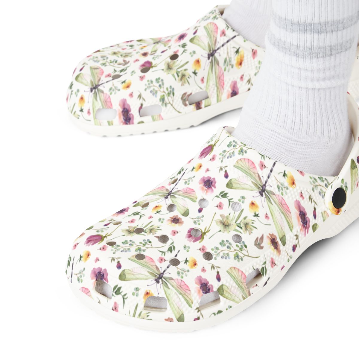 Dragonfly Wildflower Garden Shoes for Adults & Kids – Lightweight EVA Slip-On Floral Summer Sandals Water-Resistant Nurse Comfort & Walking