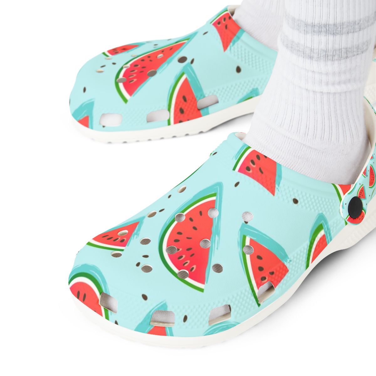 Watermelon Garden Shoes for Adults & Kids – Fruit Print Lightweight EVA Slip-On Sandals, Fruitcore, Gardening Mom, Summer Vibes