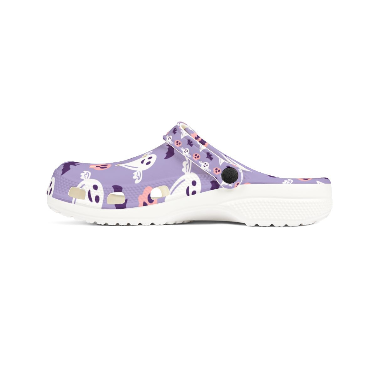 Purple Ghost Bat Garden Shoes for Adults & Kids – Lightweight EVA Slip-On Halloween Sandals Water-Resistant Nurse Comfort Footwear