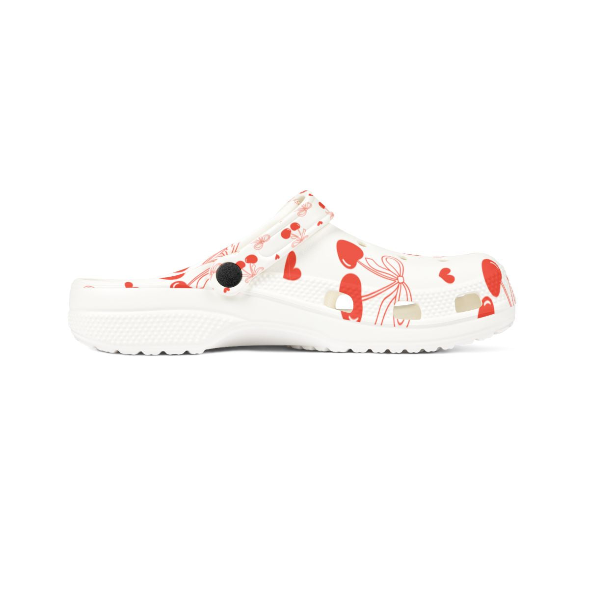 Cherry Bow Garden Shoes for Adults & Kids – Lightweight EVA Slip-On Summer Sandals with Hearts & Fruit Print, Water-Resistant Nurse Comfort