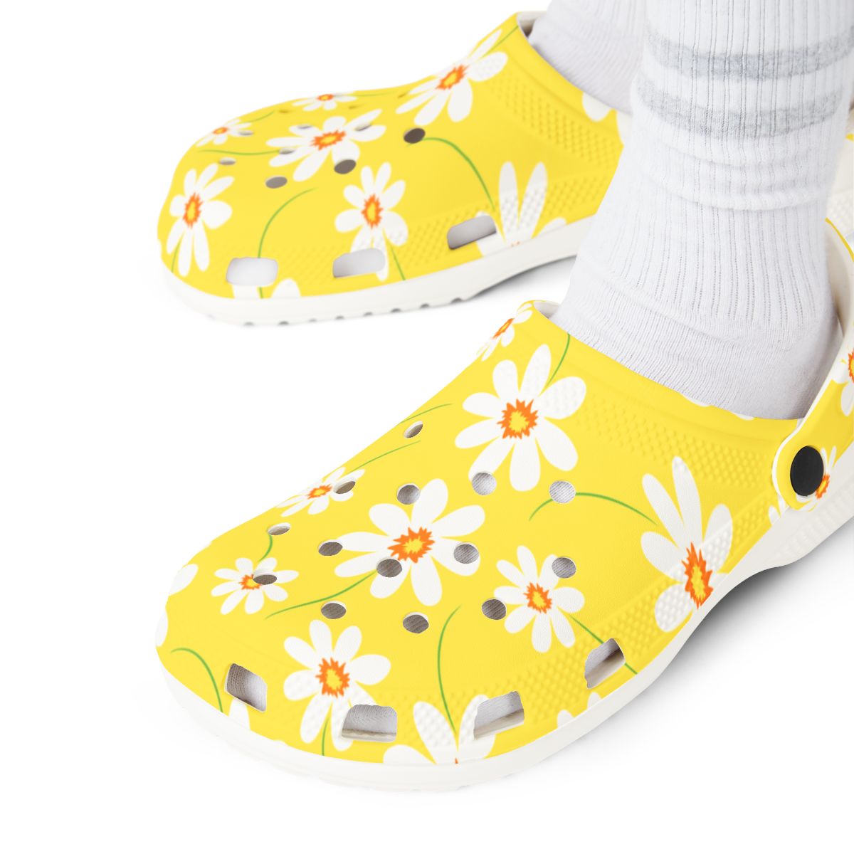 Sunny Daisy Garden Shoes for Adults & Kids – Lightweight EVA Slip-On Yellow Floral Summer Sandals Water-Resistant Nurse Comfort Walking