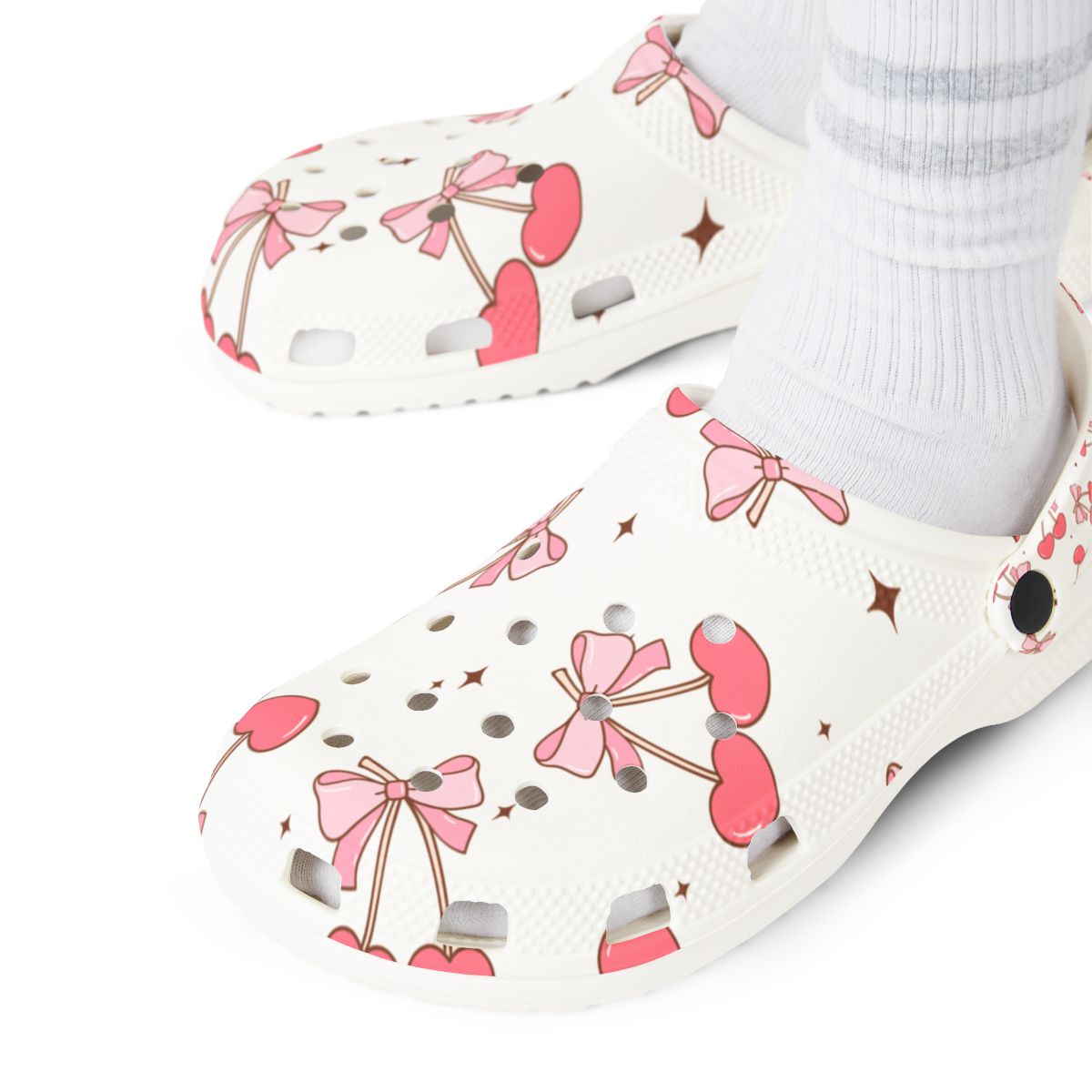 Cherry Bow Garden Shoes for Adults & Kids – Lightweight EVA Slip-On Cute Fruit Sandals Water-Resistant Nurse Comfort & Walking