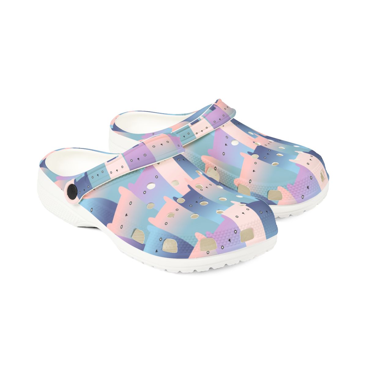 Pastel Cat Print Garden Shoes for Adults & Kids – Lightweight EVA Slip-On Colorful Summer Sandals Water-Resistant Nurse Comfort & Walking
