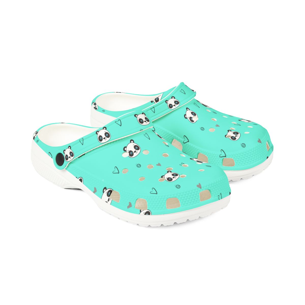 Mint Panda Heart Garden Shoes for Adults & Kids – Lightweight EVA Slip-On Cute Animal Sandals Water-Resistant Nurse Comfort & Everyday Walking