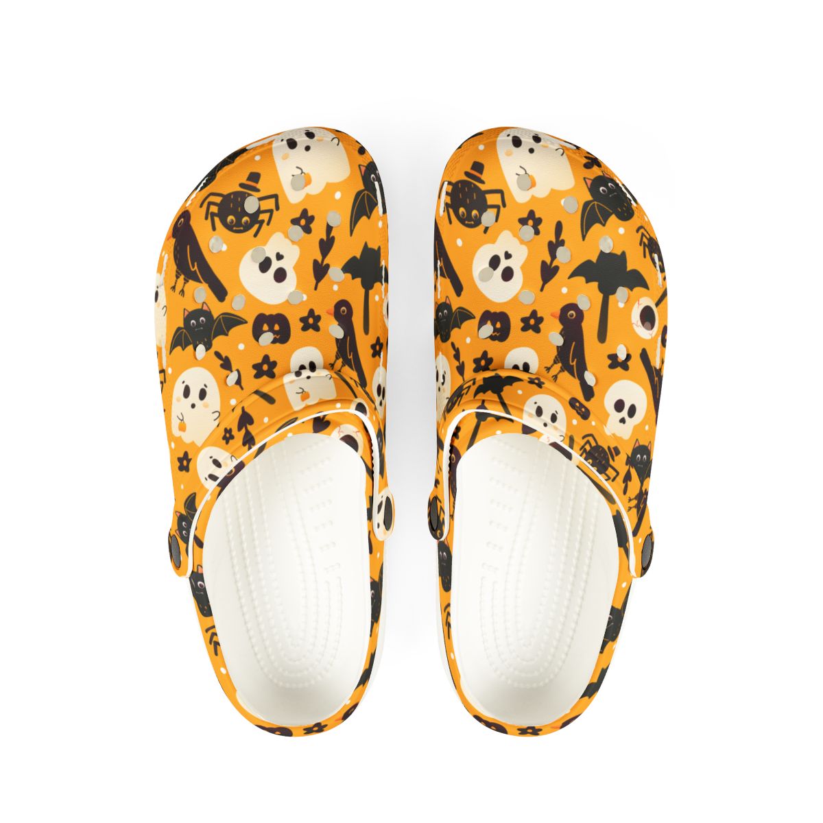 Orange Halloween Garden Shoes for Adults & Kids – Lightweight EVA Slip-On Ghost Bat Pumpkin Sandals Water-Resistant Nurse Comfort & Walking Footwear