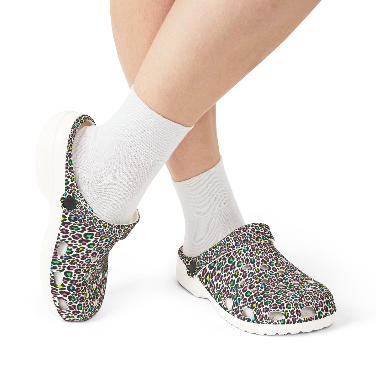 Confetti Leopard Garden Shoes for Adults & Kids – Lightweight EVA Slip-On Colorful Animal Sandals Water-Resistant Nurse Comfort & Walking