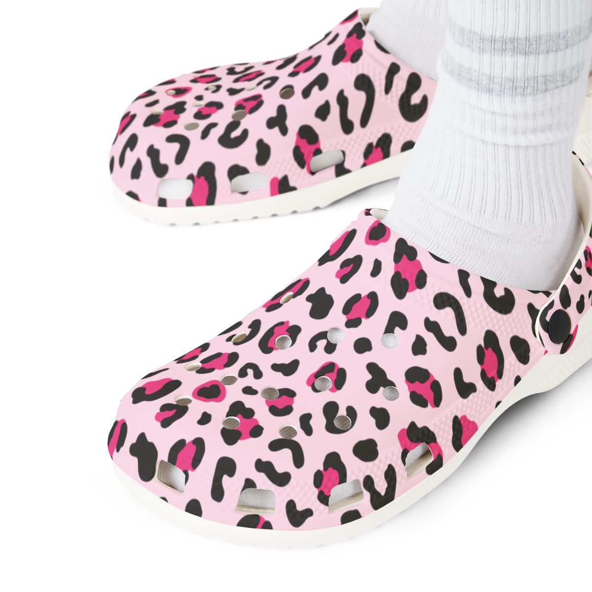 Pink Leopard Print Garden Shoes for Adults & Kids – Lightweight EVA Slip-On Trendy Animal Sandals Water-Resistant Nurse Comfort & Walking