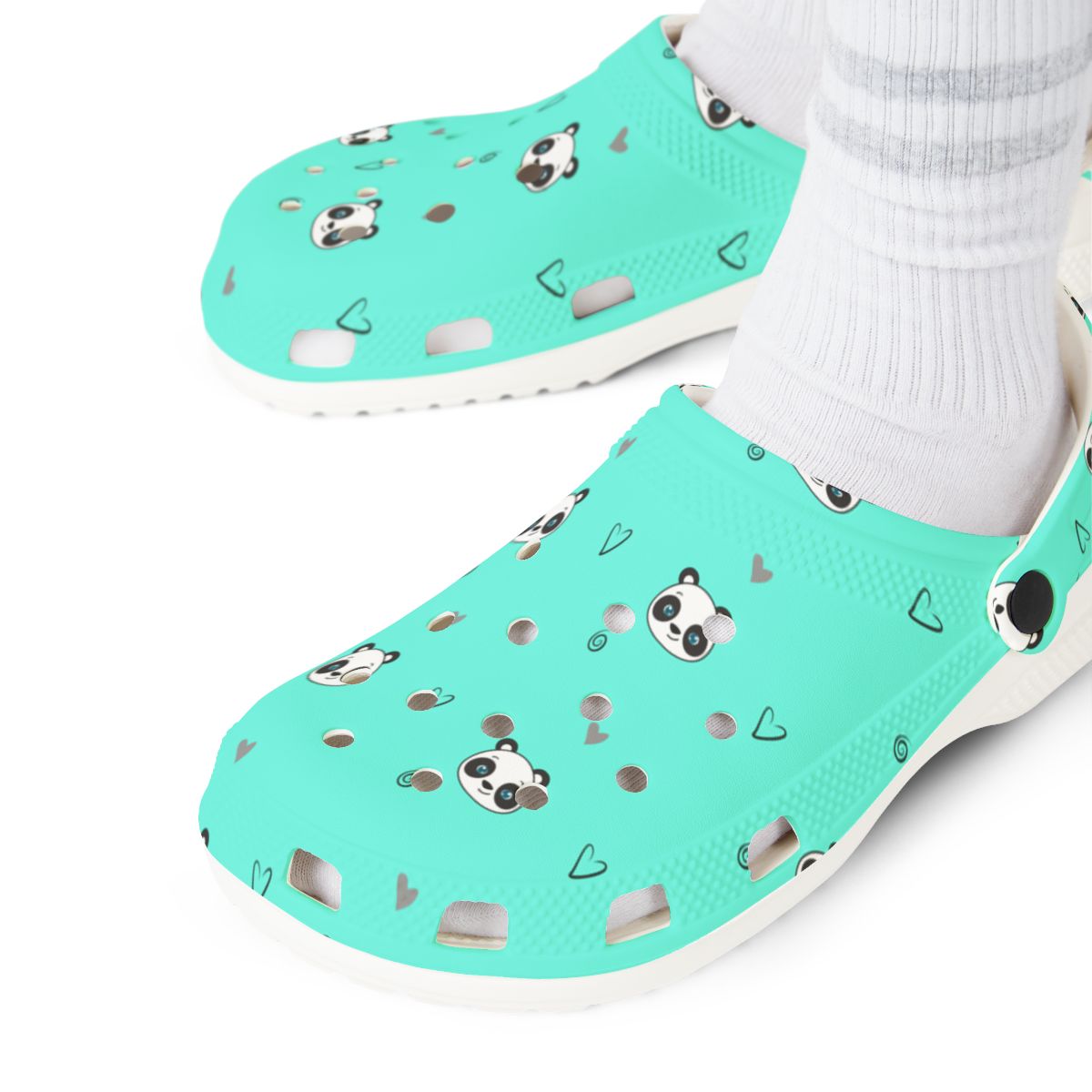 Mint Panda Heart Garden Shoes for Adults & Kids – Lightweight EVA Slip-On Cute Animal Sandals Water-Resistant Nurse Comfort & Everyday Walking