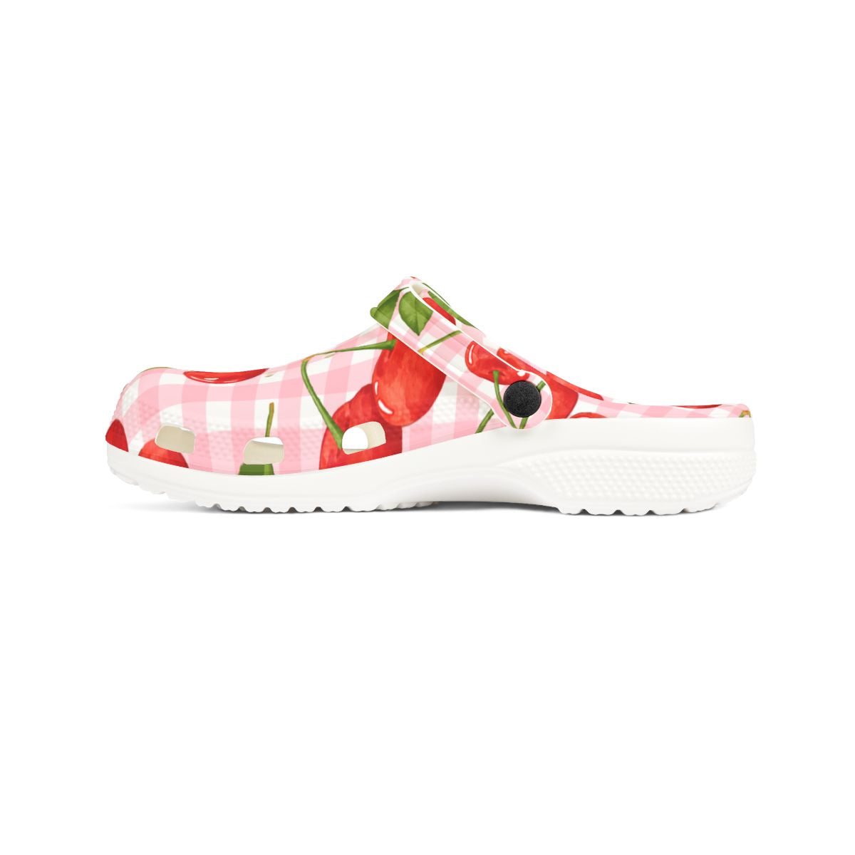 Cherry Gingham Garden Shoes for Adults & Kids – Lightweight EVA Slip-On Pink Picnic Sandals Water-Resistant Nurse Comfort & Walking